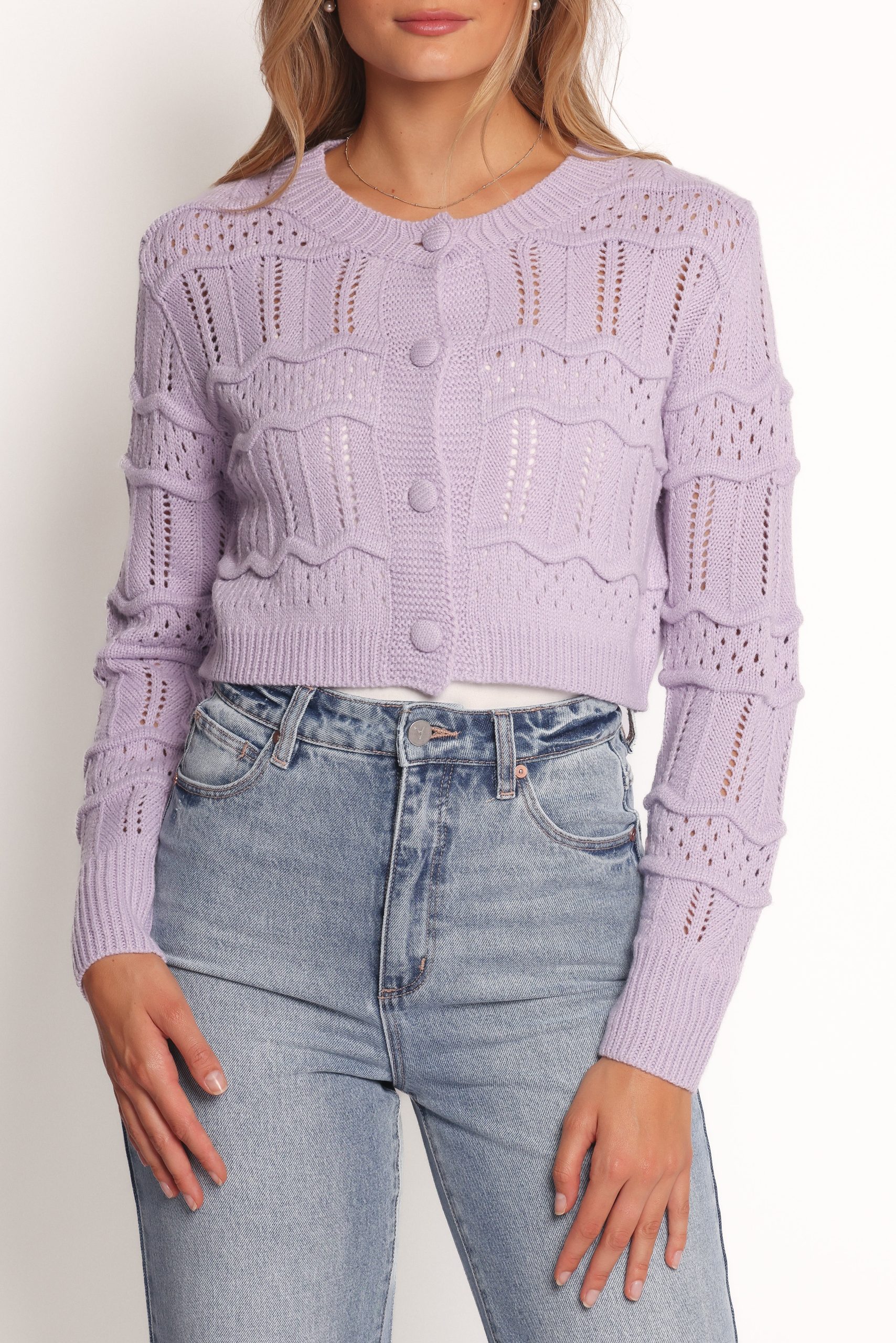 Aidy Crop Button Front Cardigan - Lilac - Image 7