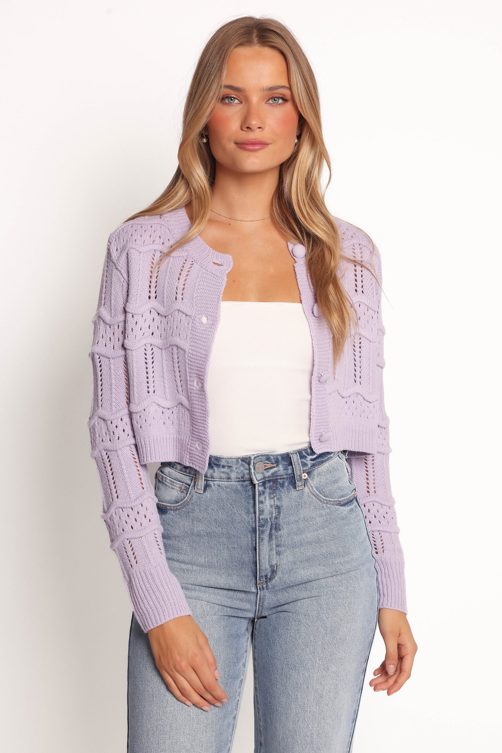 Aidy Crop Button Front Cardigan - Lilac - Image 4