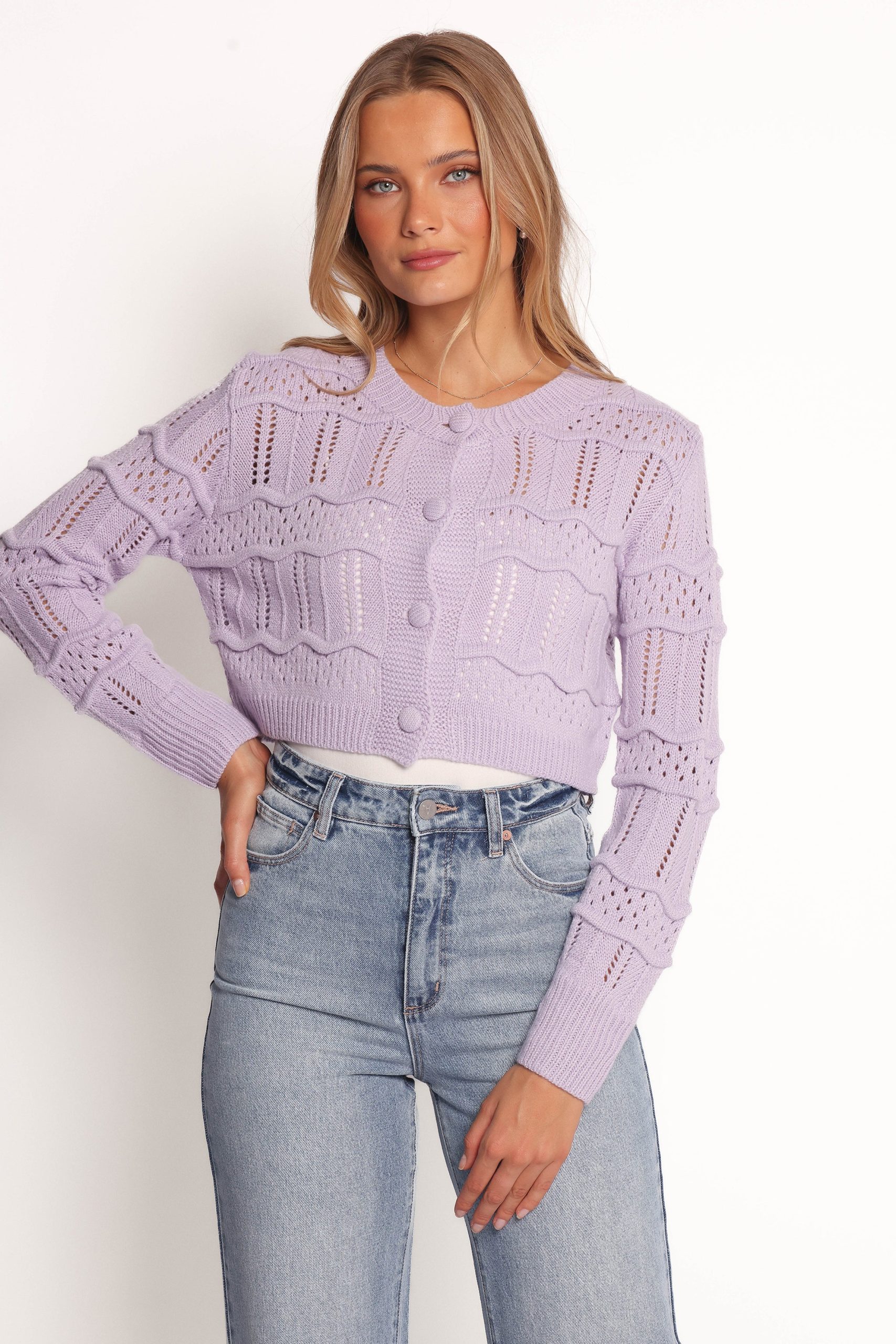 Aidy Crop Button Front Cardigan - Lilac - Image 6