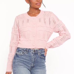 Aidy Crop Button Front Cardigan - Pink