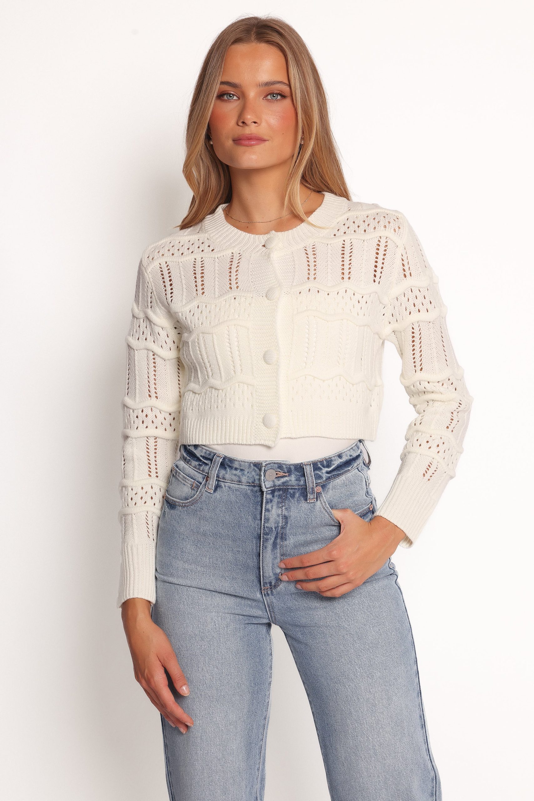 Aidy Crop Button Front Cardigan - White - Image 7