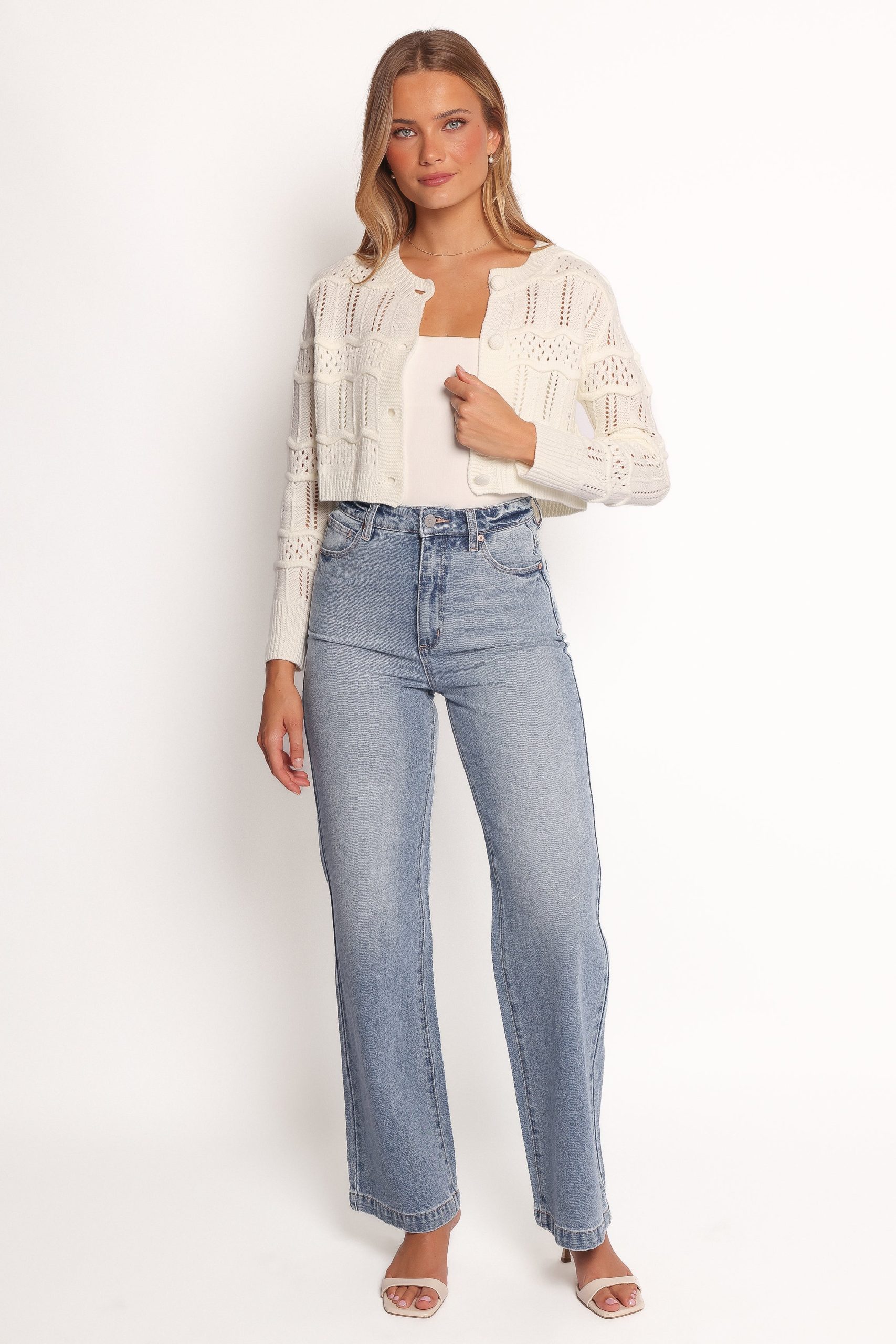 Aidy Crop Button Front Cardigan - White - Image 5