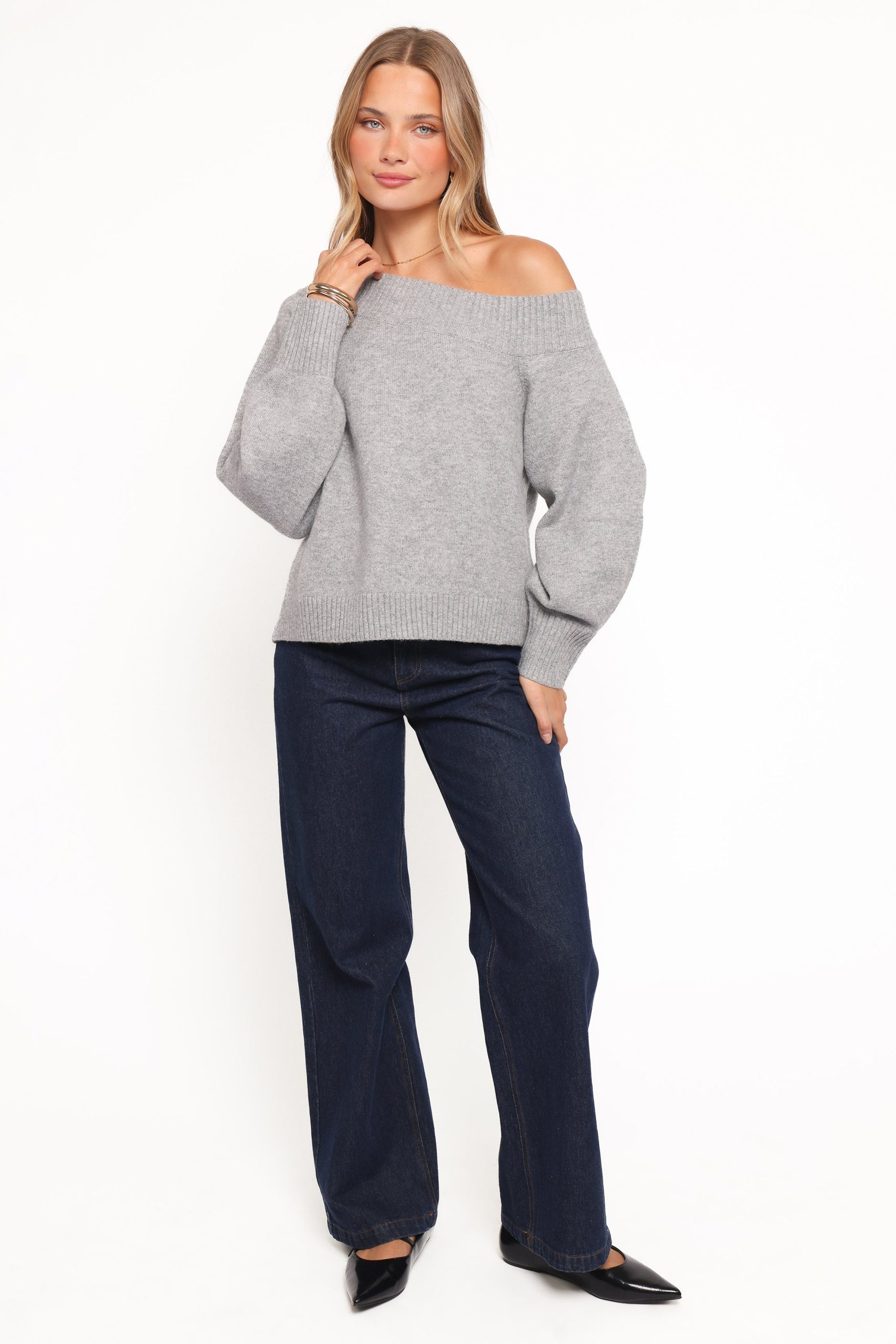 Ailis Off Shoulder Sweater - Grey - Image 5