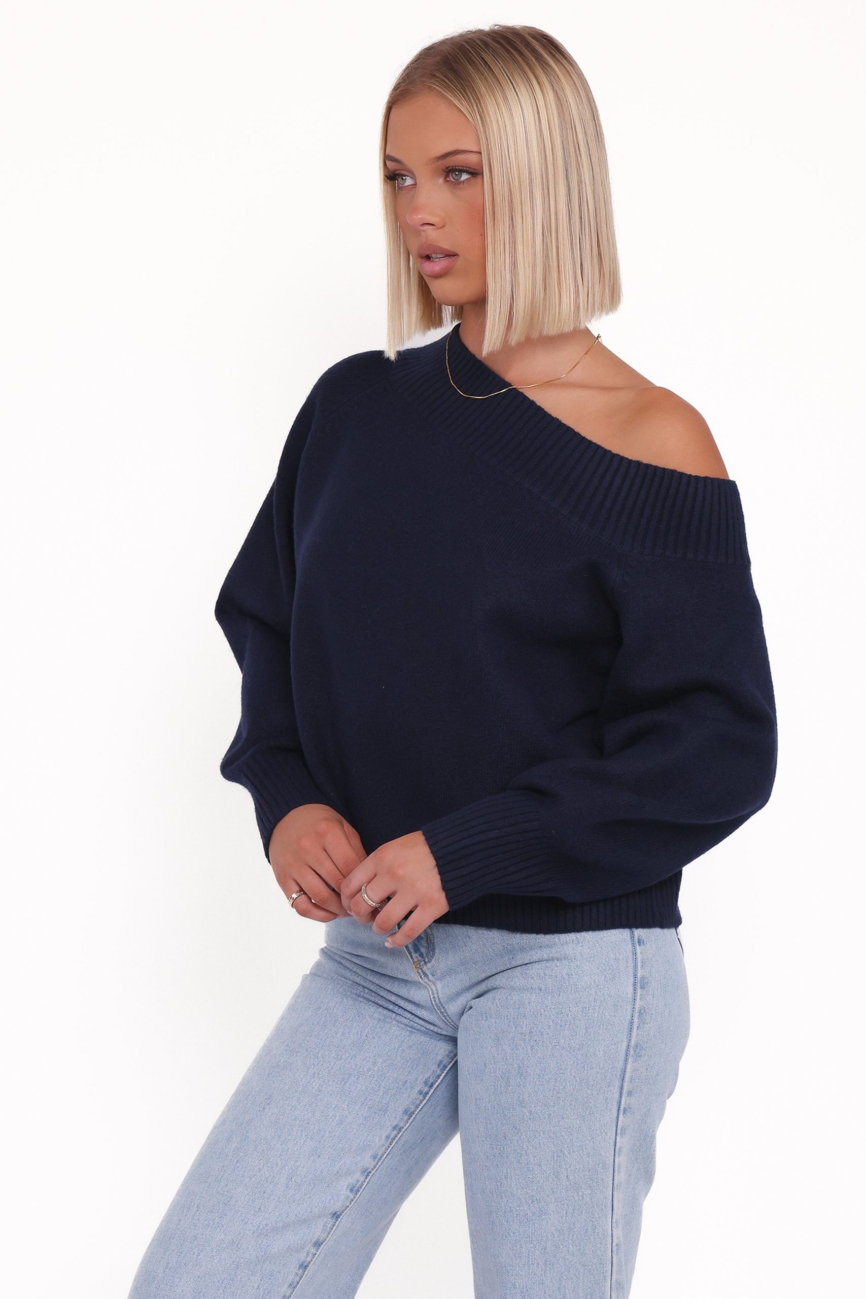Ailis Off Shoulder Sweater - Navy - Image 3