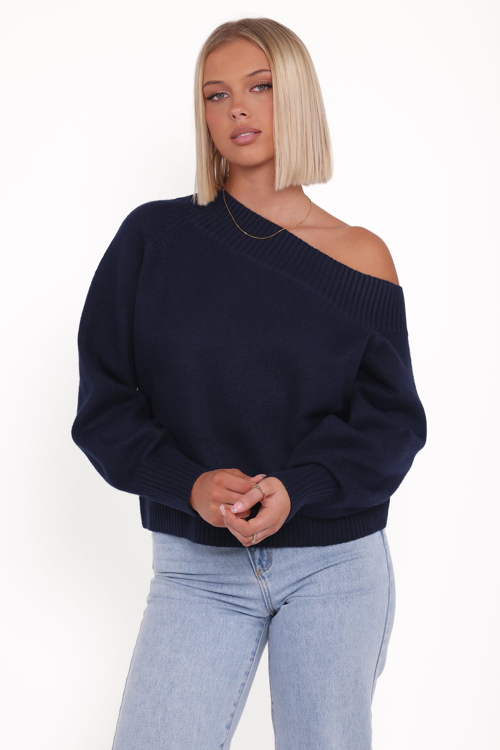 Ailis Off Shoulder Sweater - Navy - Image 2