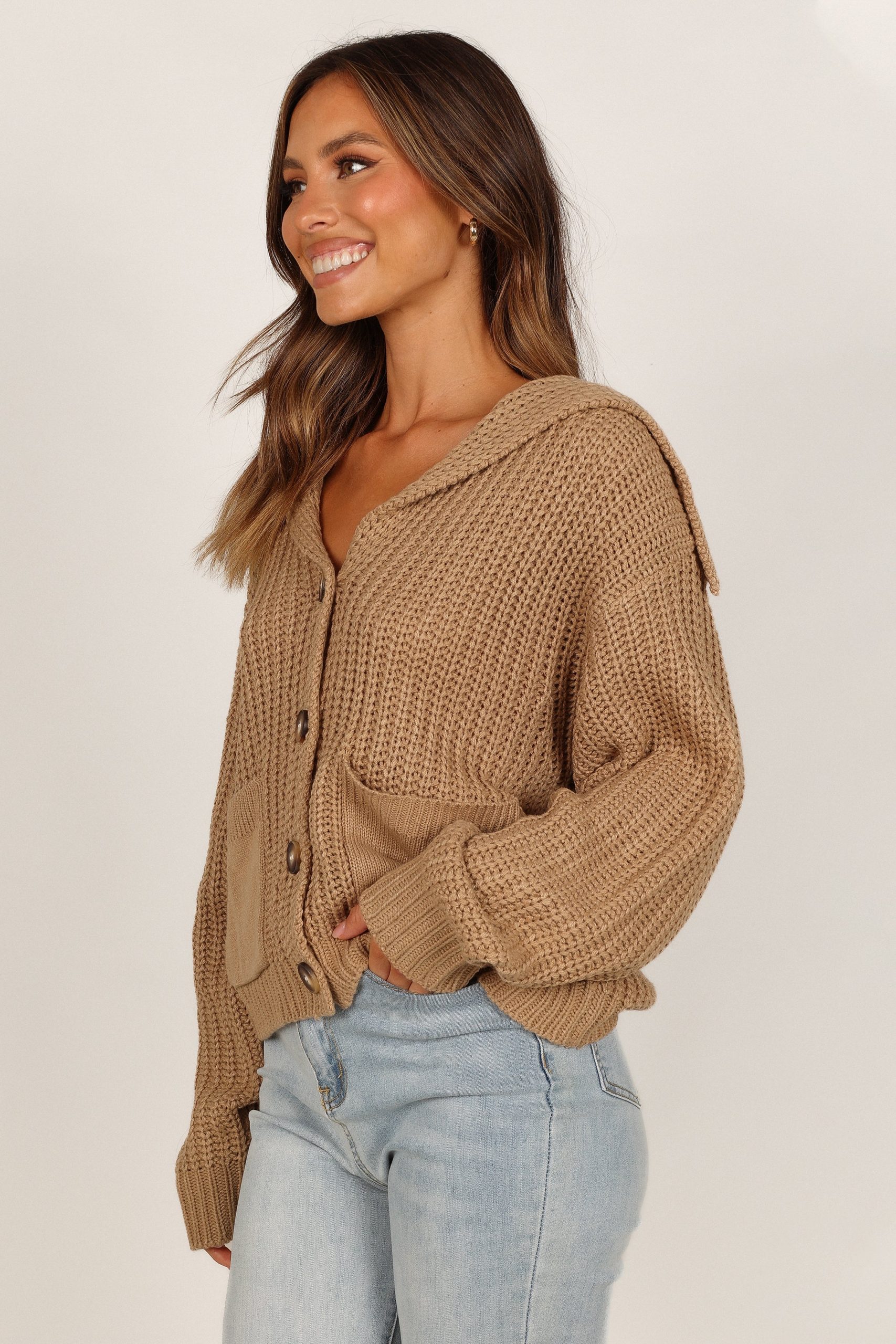 Amelia Oversize Collar Button Cardigan - Camel - Image 6