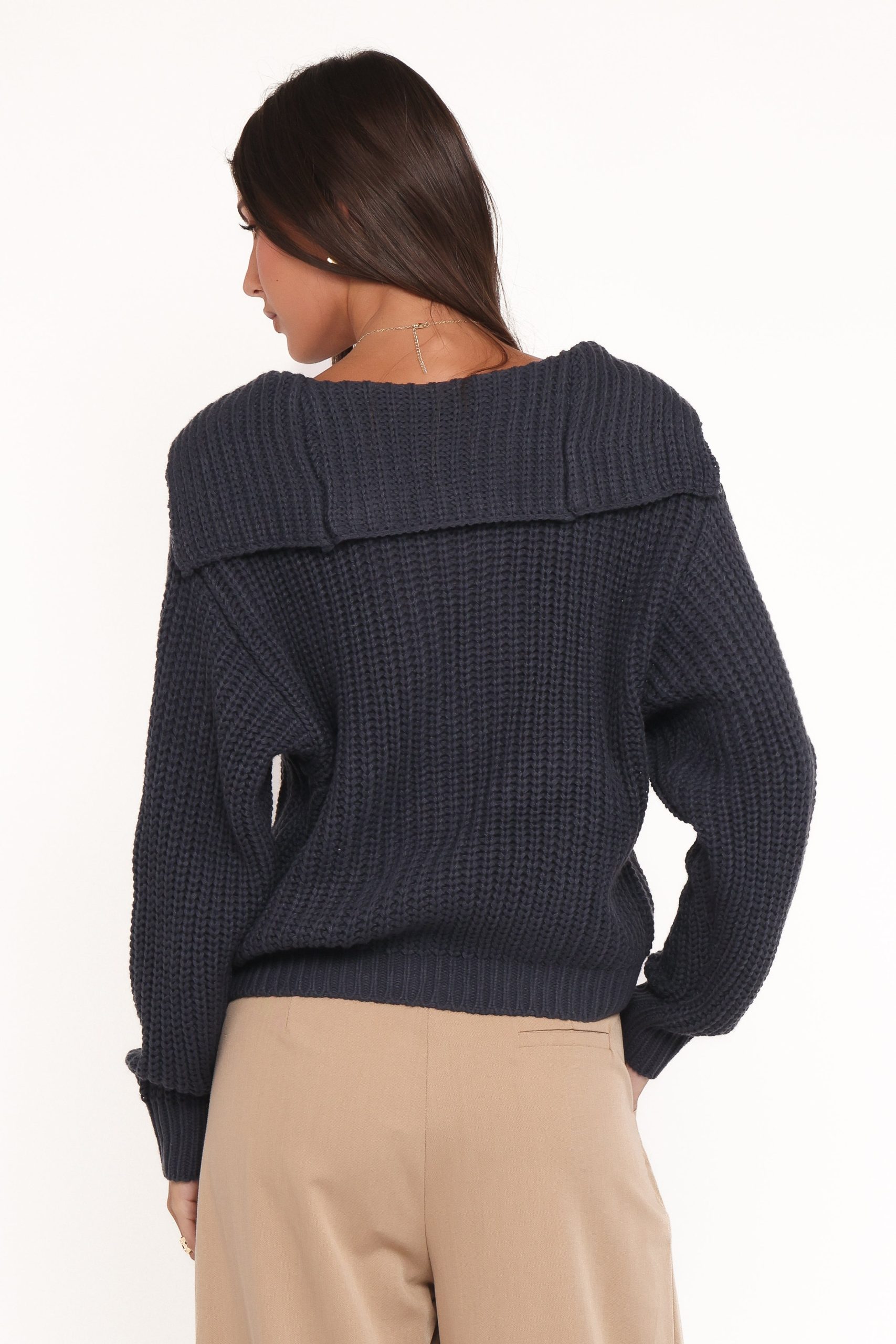 Amelia Oversize Collar Button Cardigan - Navy - Image 4