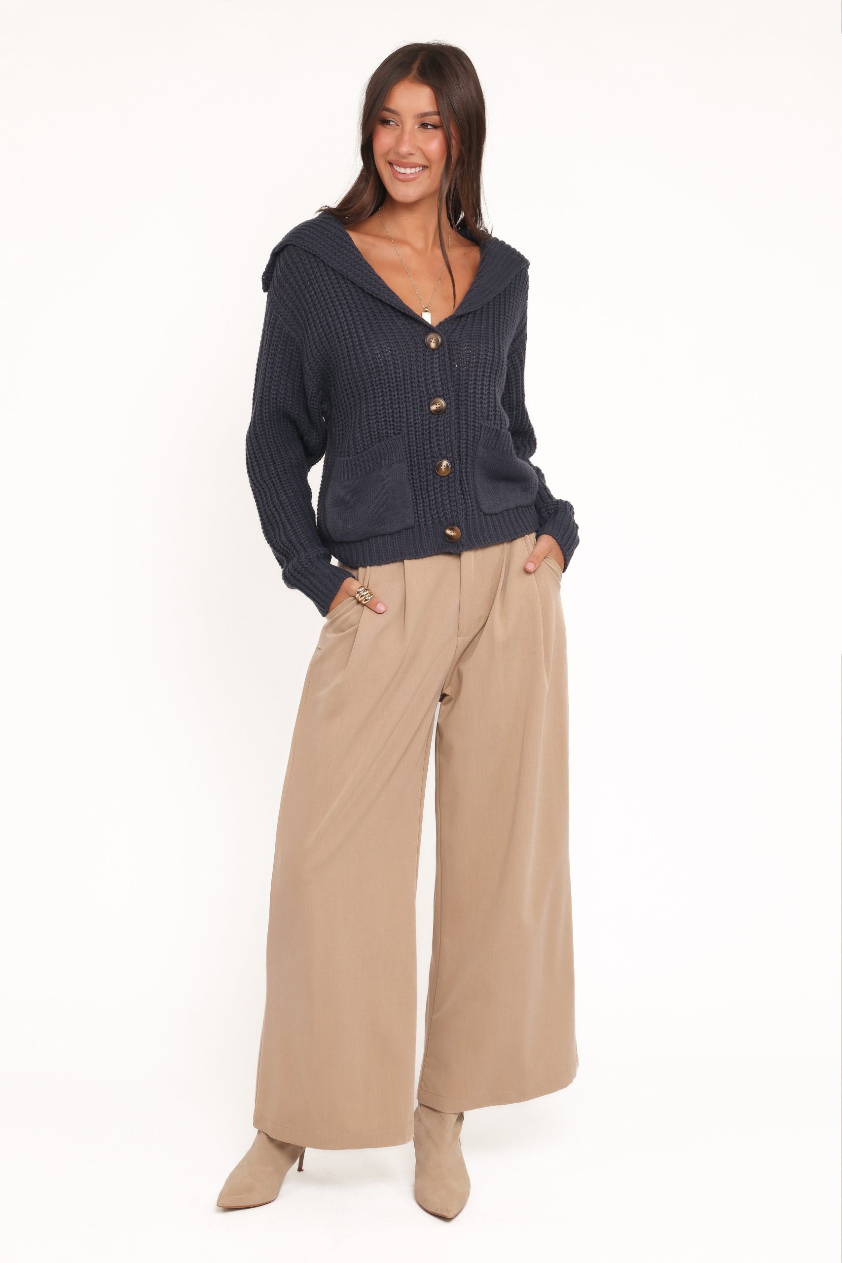 Amelia Oversize Collar Button Cardigan - Navy - Image 5