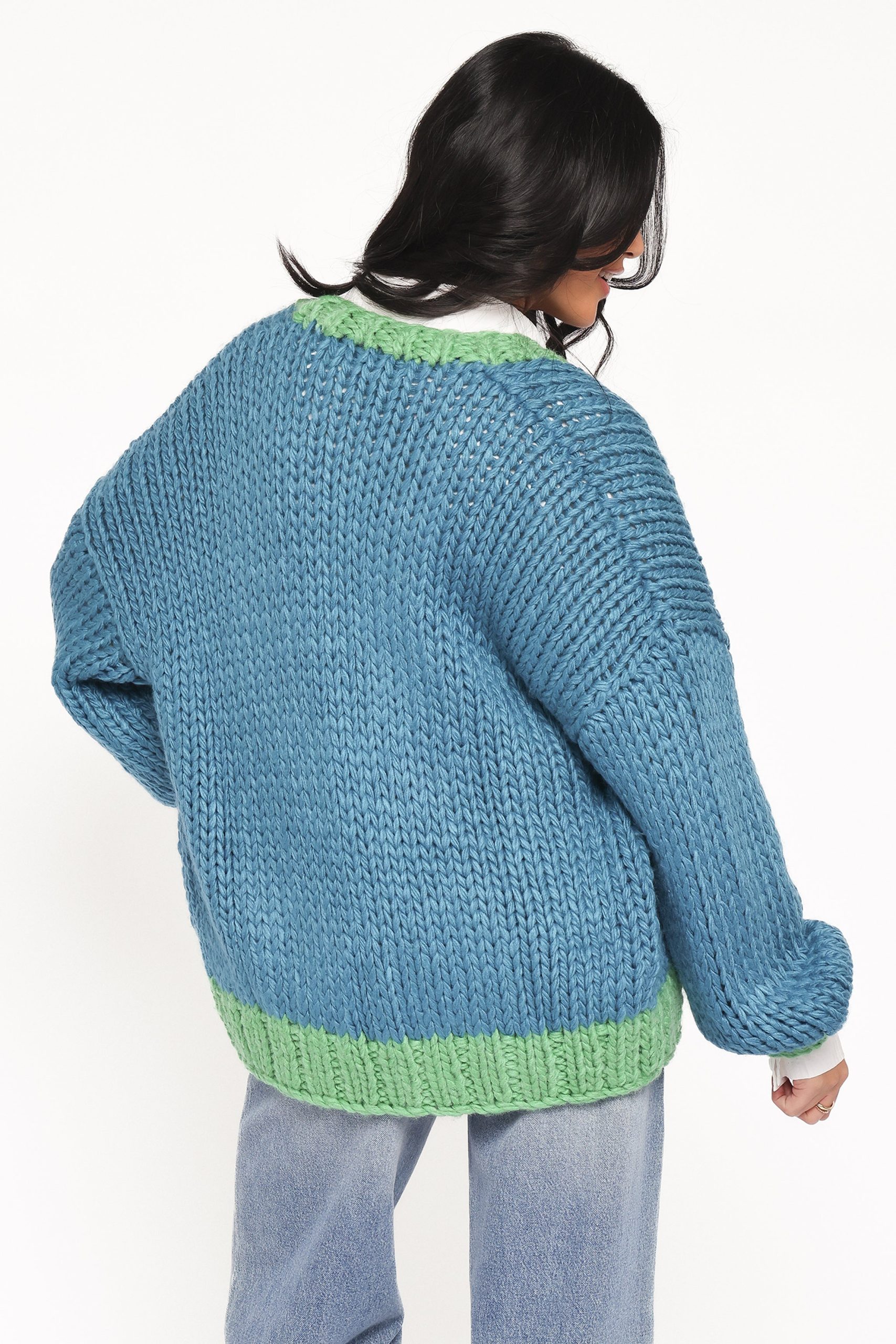 Anige Contrast Trim Cardigan - Blue/Green - Image 4