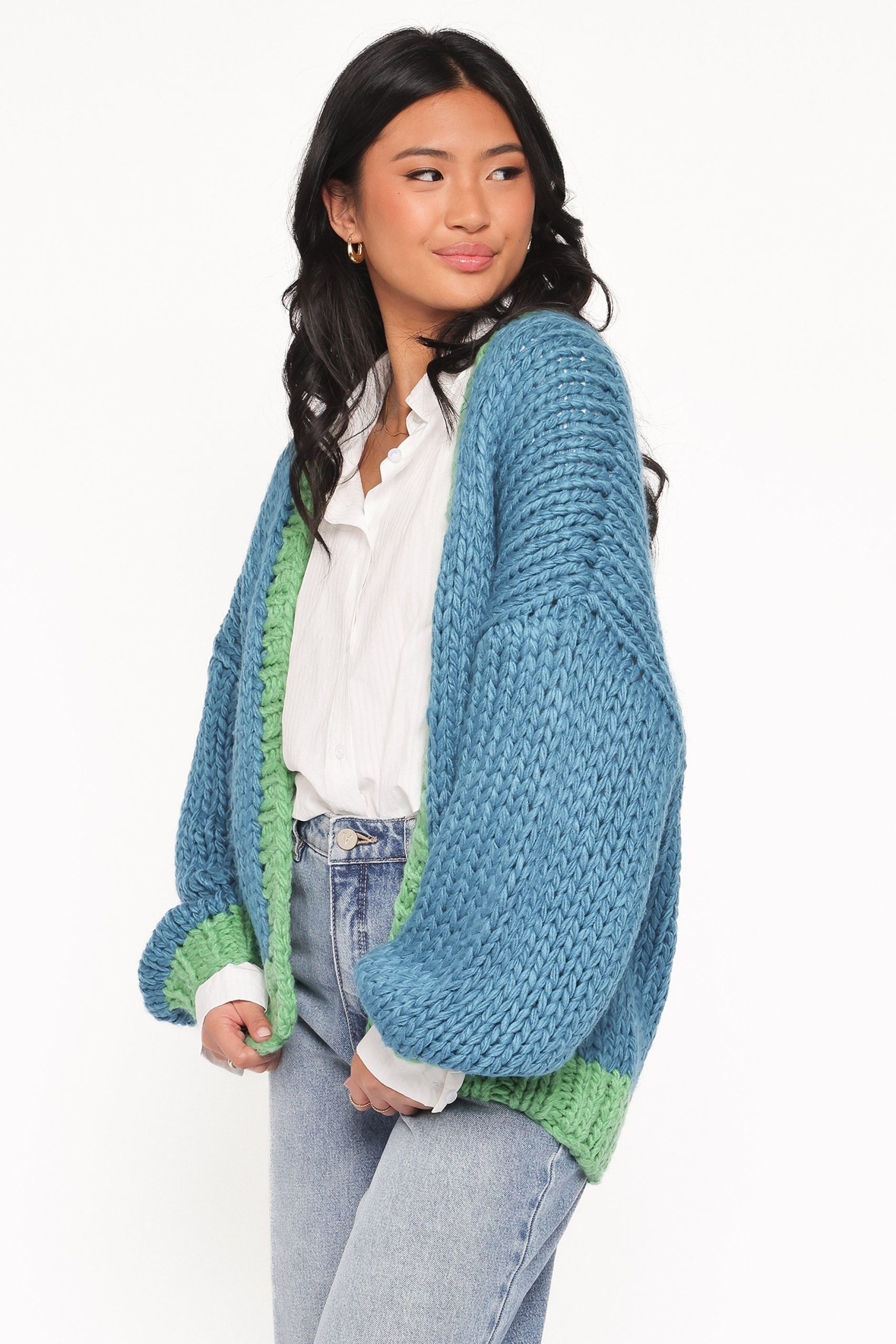 Anige Contrast Trim Cardigan - Blue/Green - Image 3