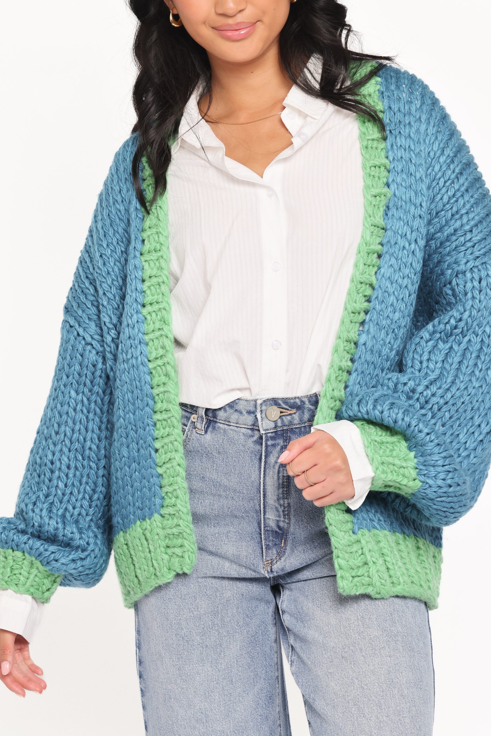 Anige Contrast Trim Cardigan - Blue/Green - Image 2