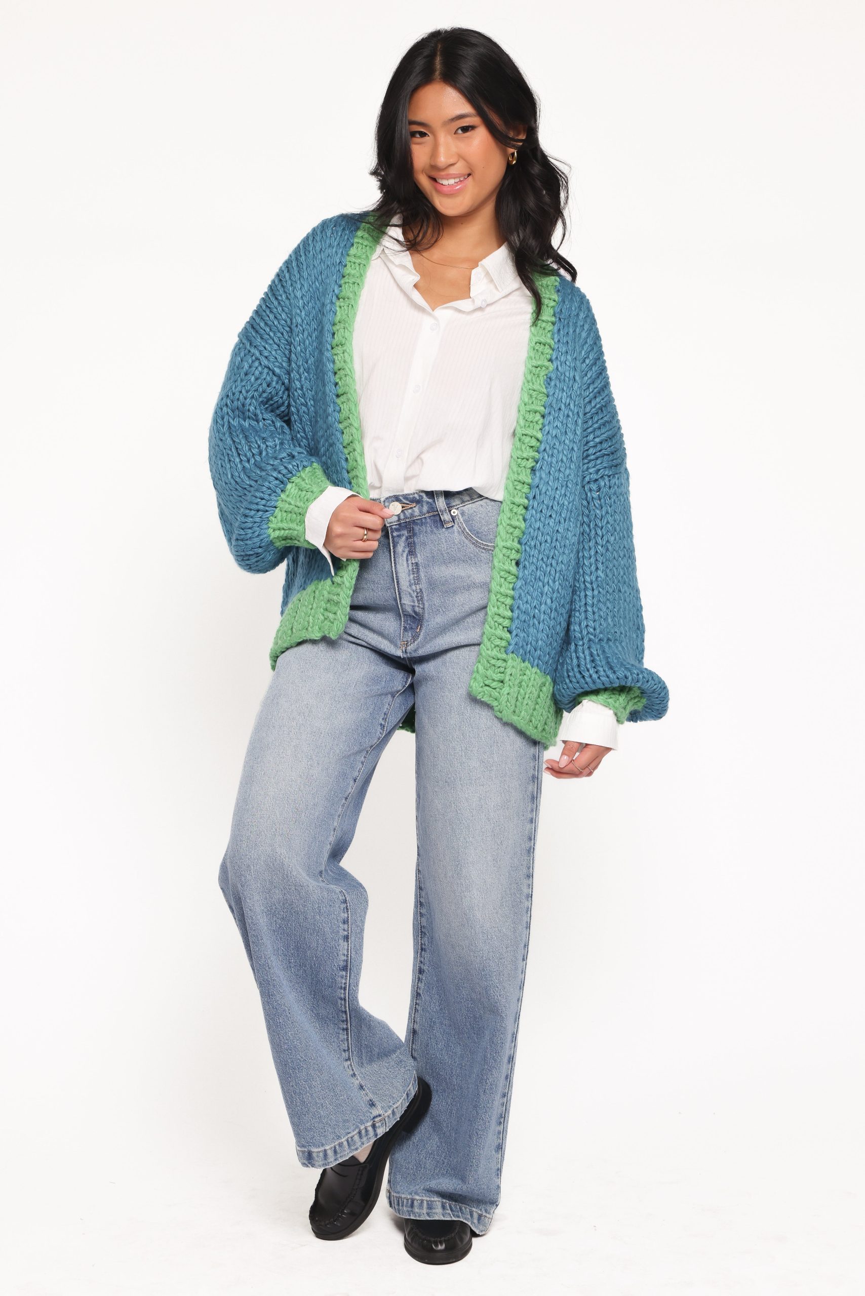 Anige Contrast Trim Cardigan - Blue/Green - Image 6
