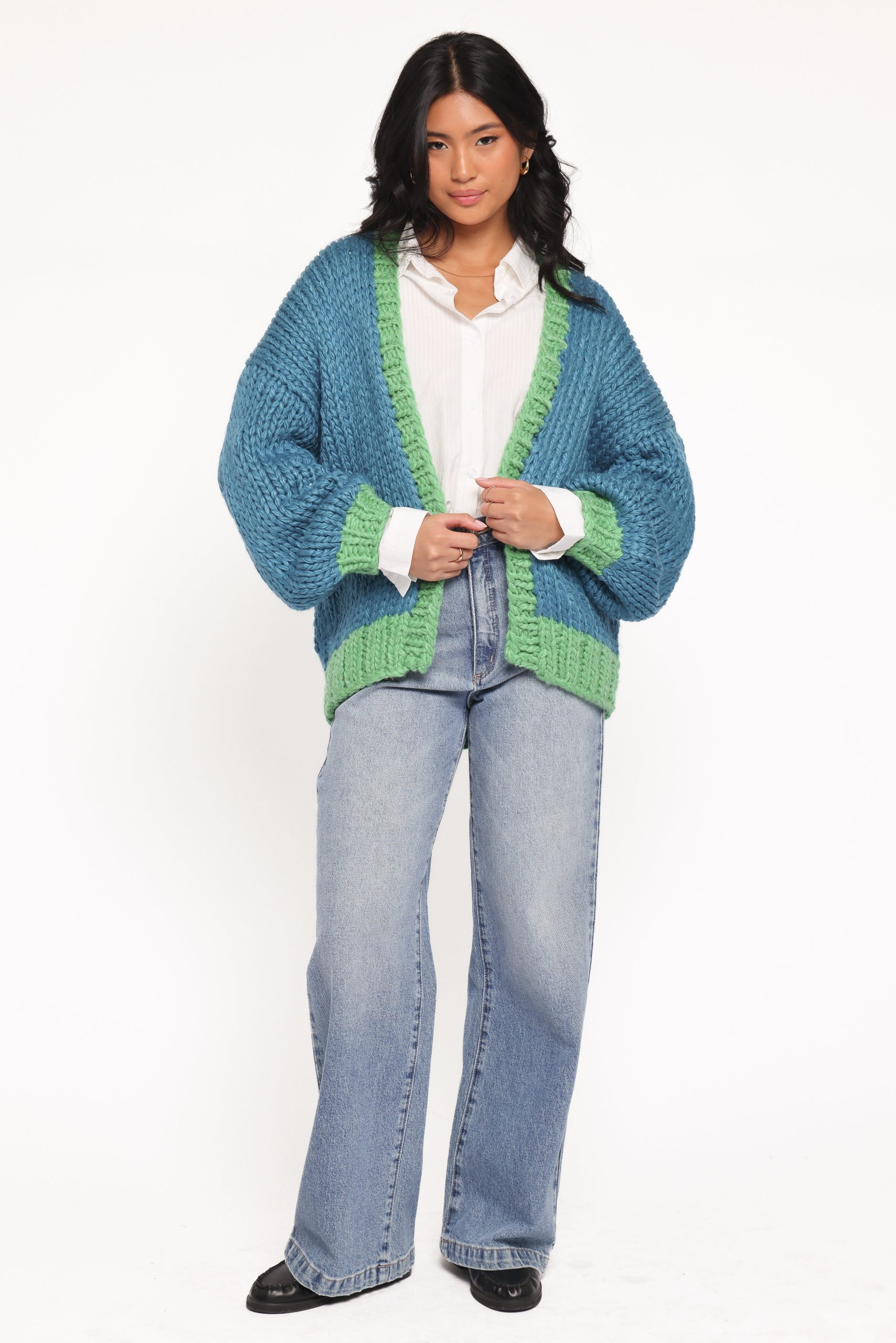 Anige Contrast Trim Cardigan - Blue/Green - Image 5