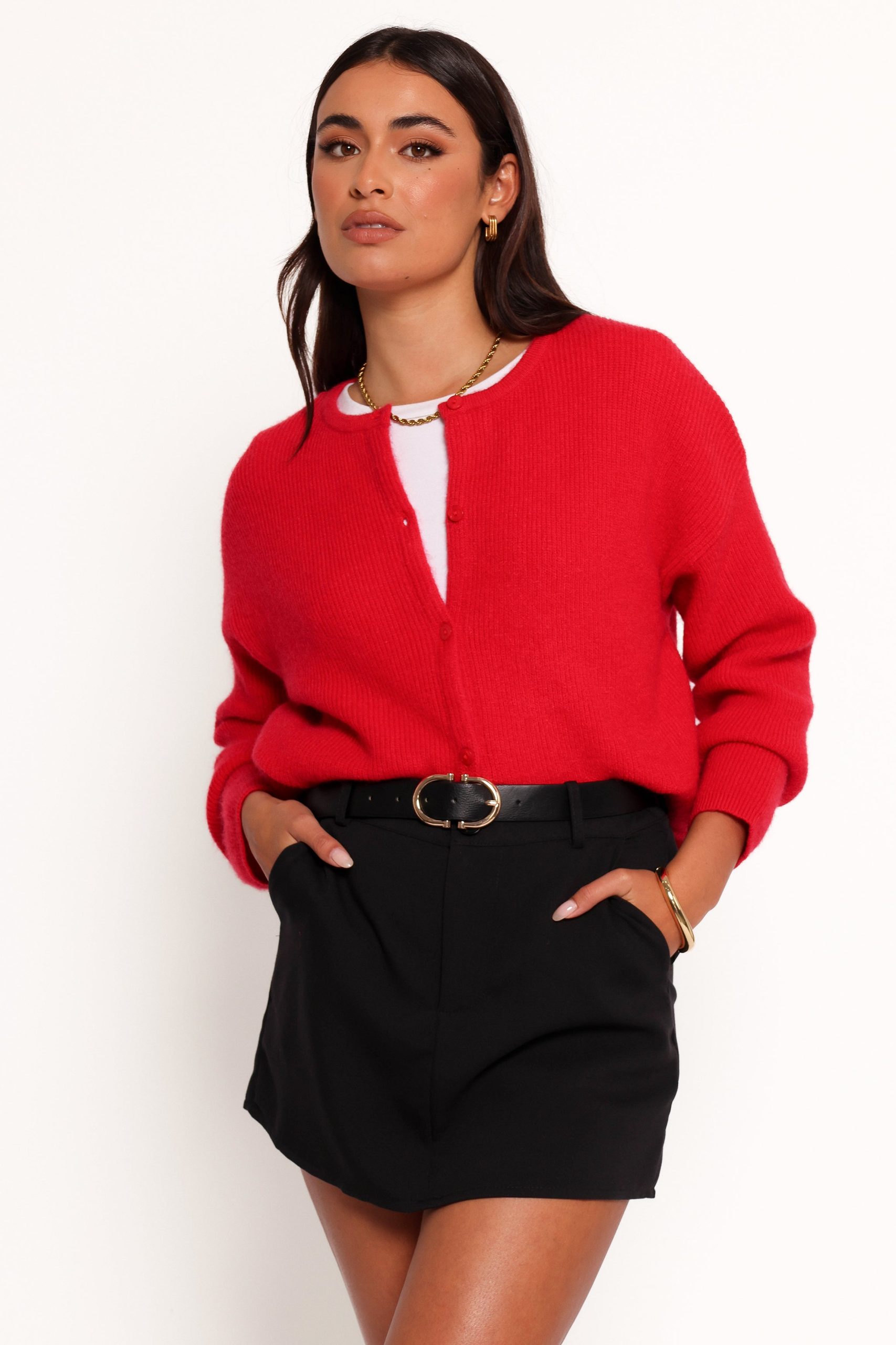 Astor Classic Button Up Cardigan - Red - Image 2