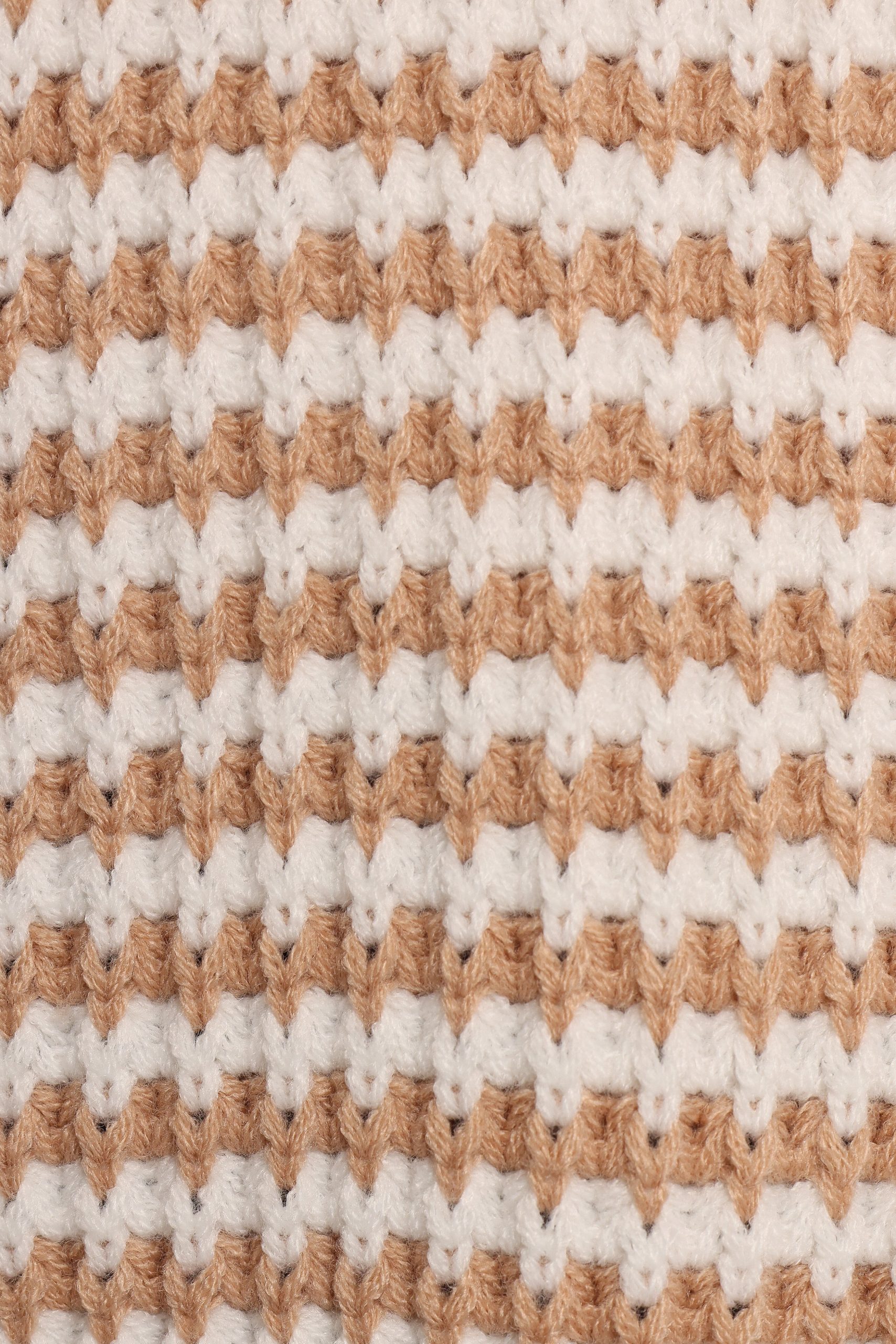 Becca Crewneck Waffle Stitch Stripe Knit Sweater - Tan - Image 9