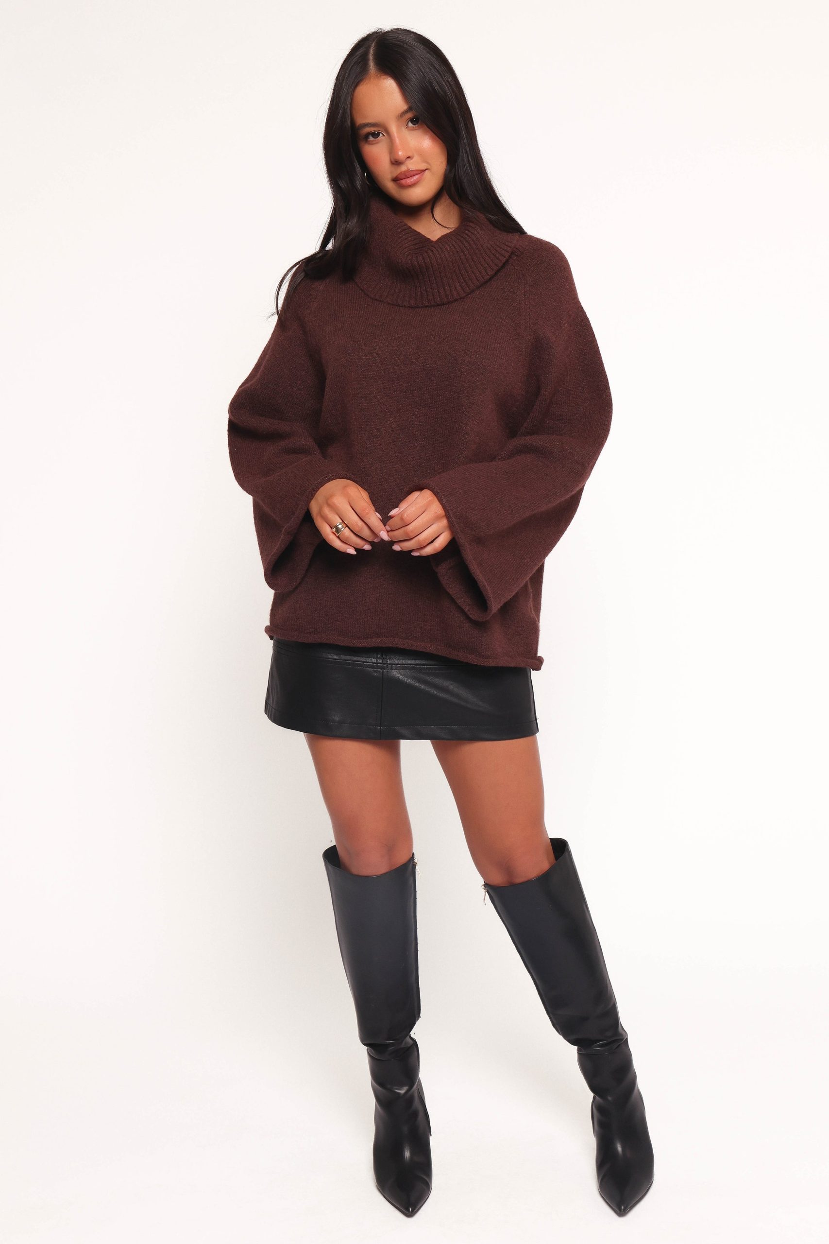 Bindy Cowlneck Knit Sweater - Brown - Image 2