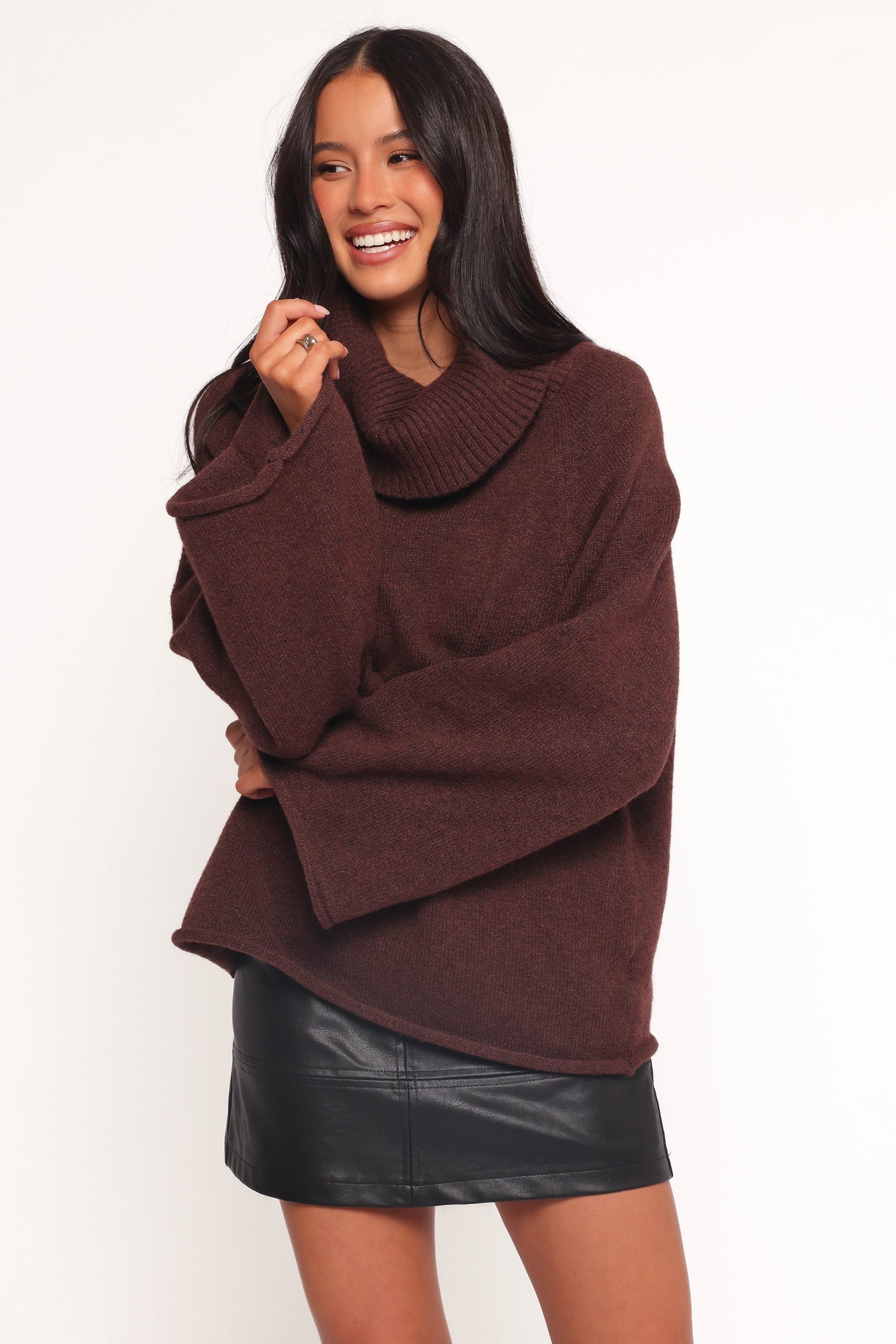 Bindy Cowlneck Knit Sweater - Brown - Image 3