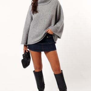 Bindy Cowlneck Knit Sweater - Grey Marle