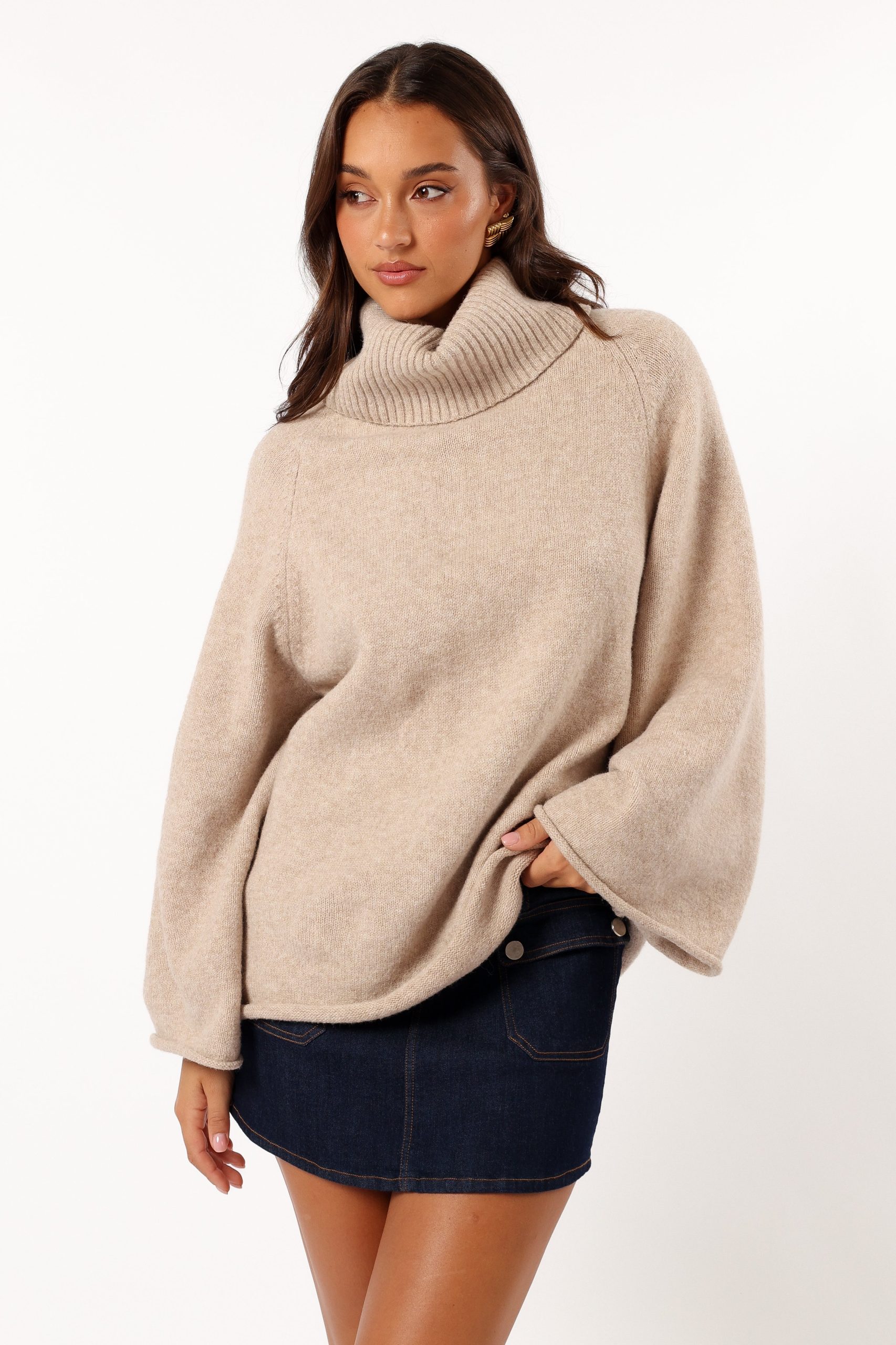 Bindy Cowlneck Knit Sweater - Oatmeal - Image 4