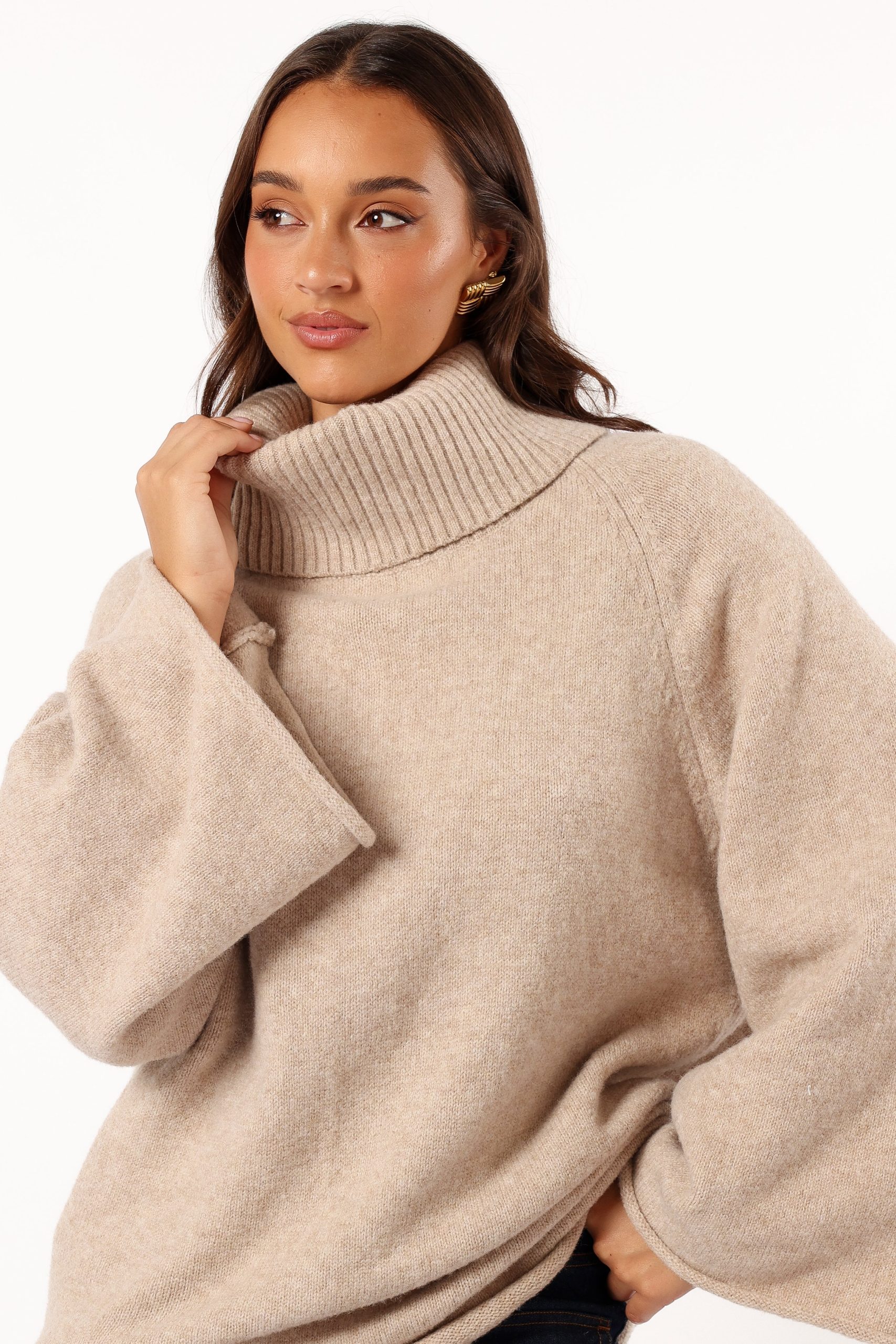 Bindy Cowlneck Knit Sweater - Oatmeal - Image 3