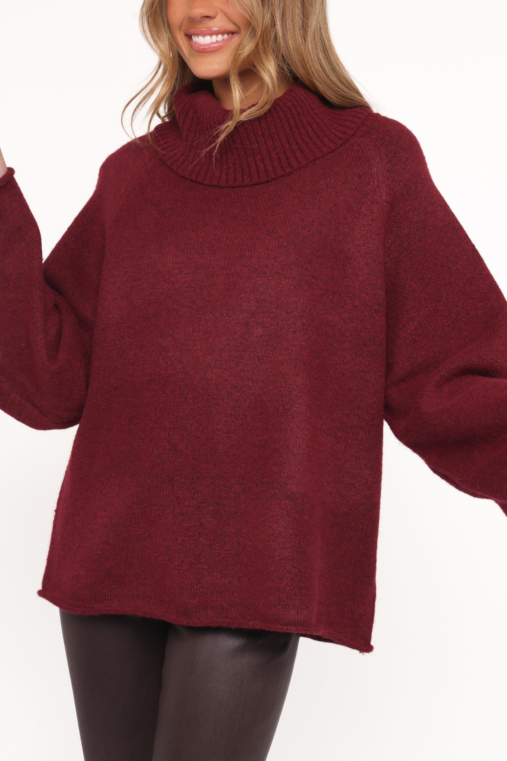 Bindy Cowlneck Knit Sweater - Wine - Image 3