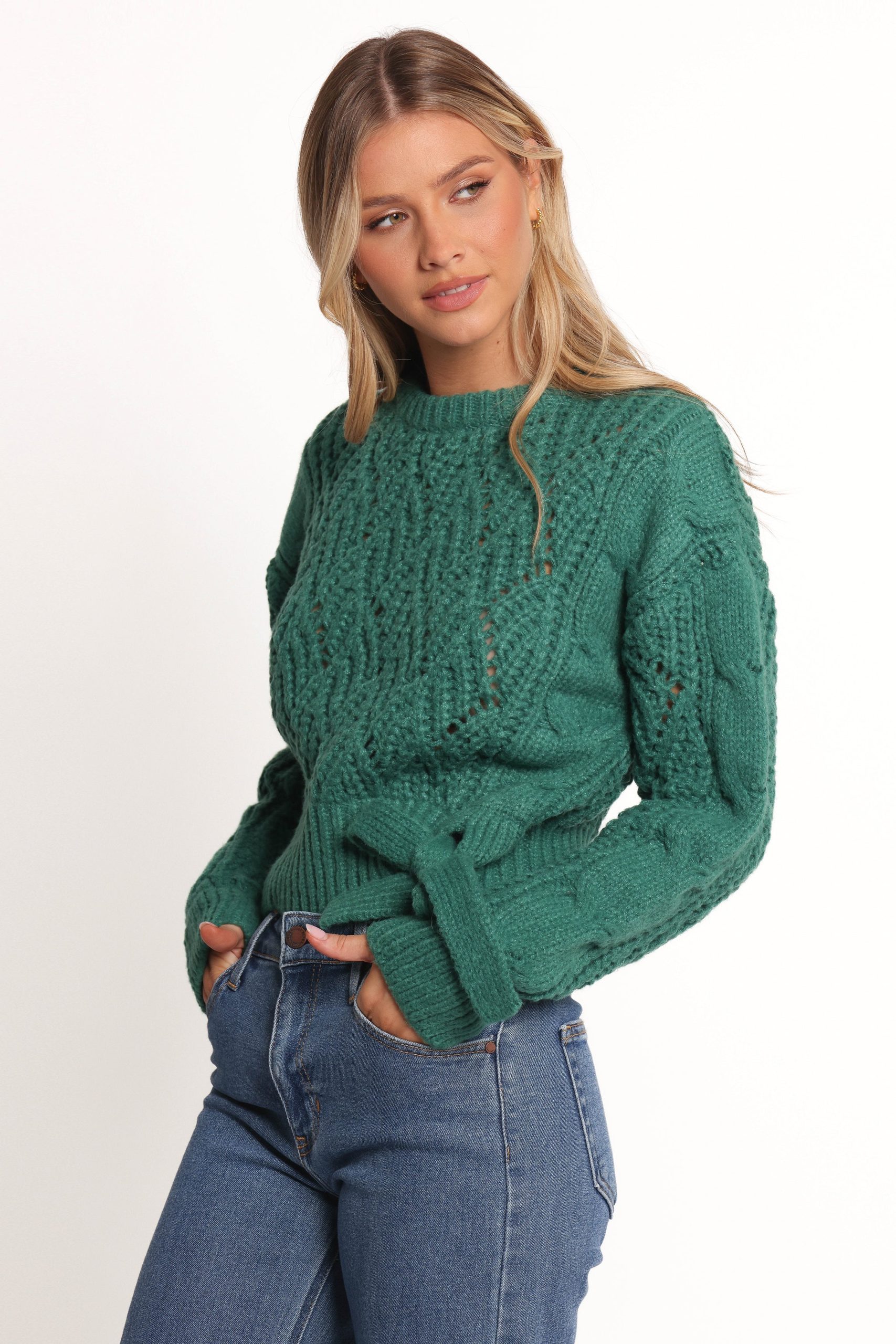Birdie Tie Side Knit Sweater - Emerald - Image 5