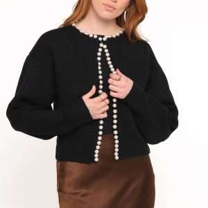 Bloom Pearl Knit Cardigan - Black