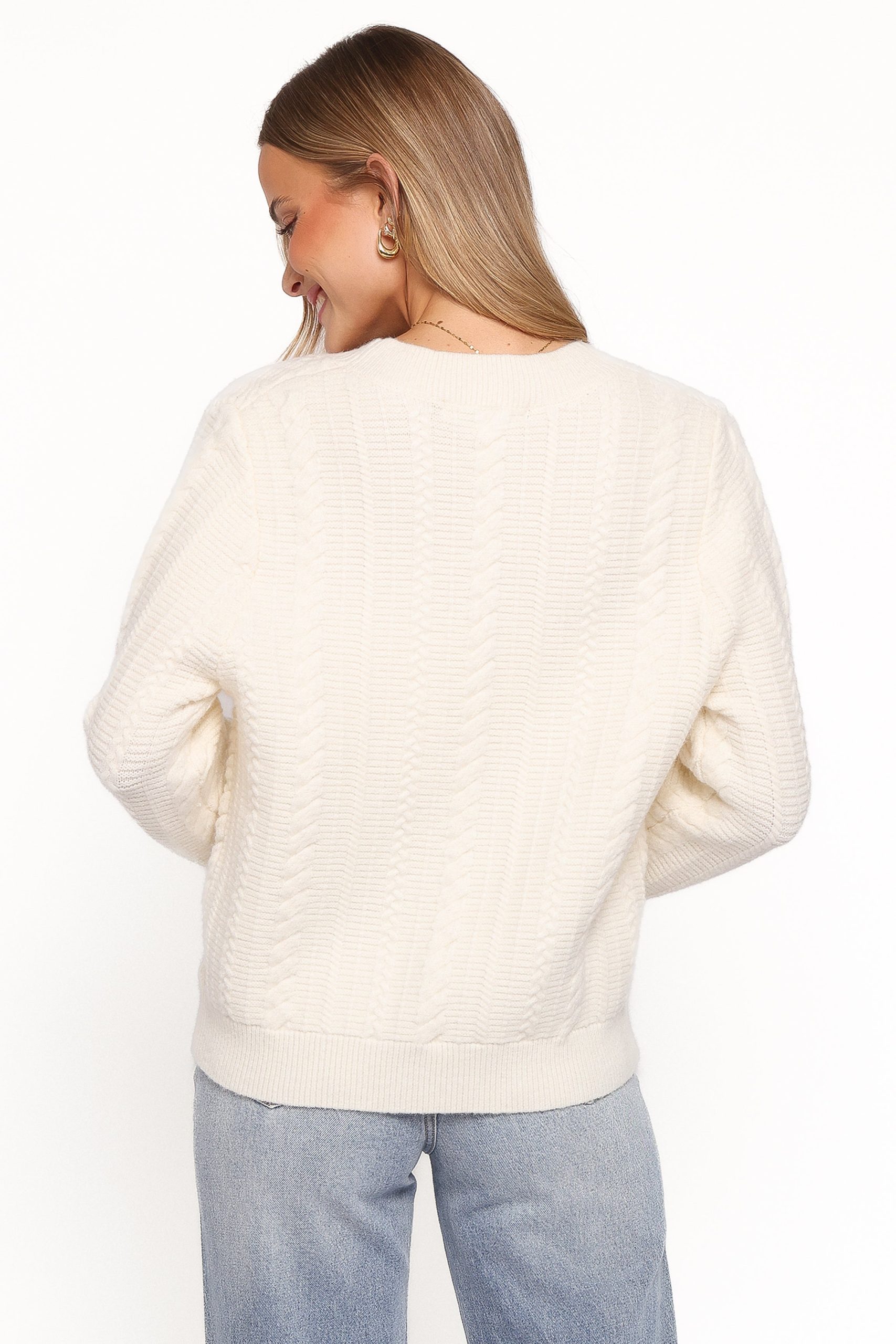 Bree Velvet Bow Cardigan - Cream - Image 4