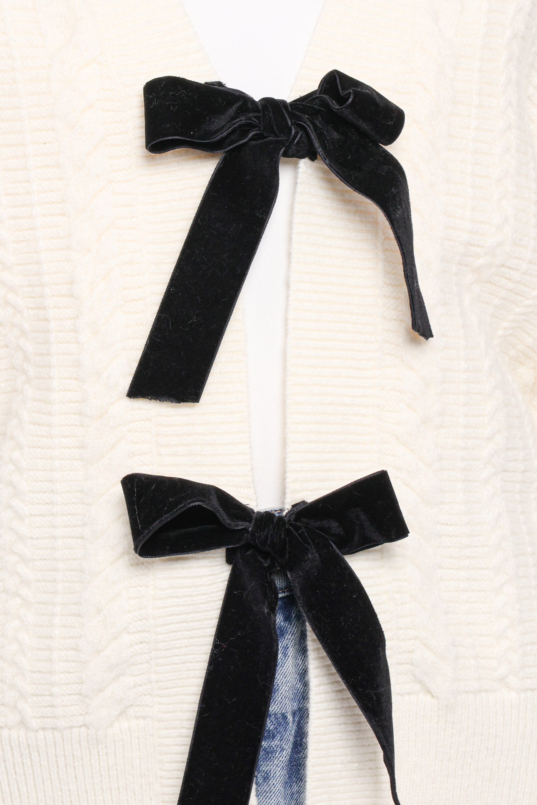Bree Velvet Bow Cardigan - Cream - Image 6