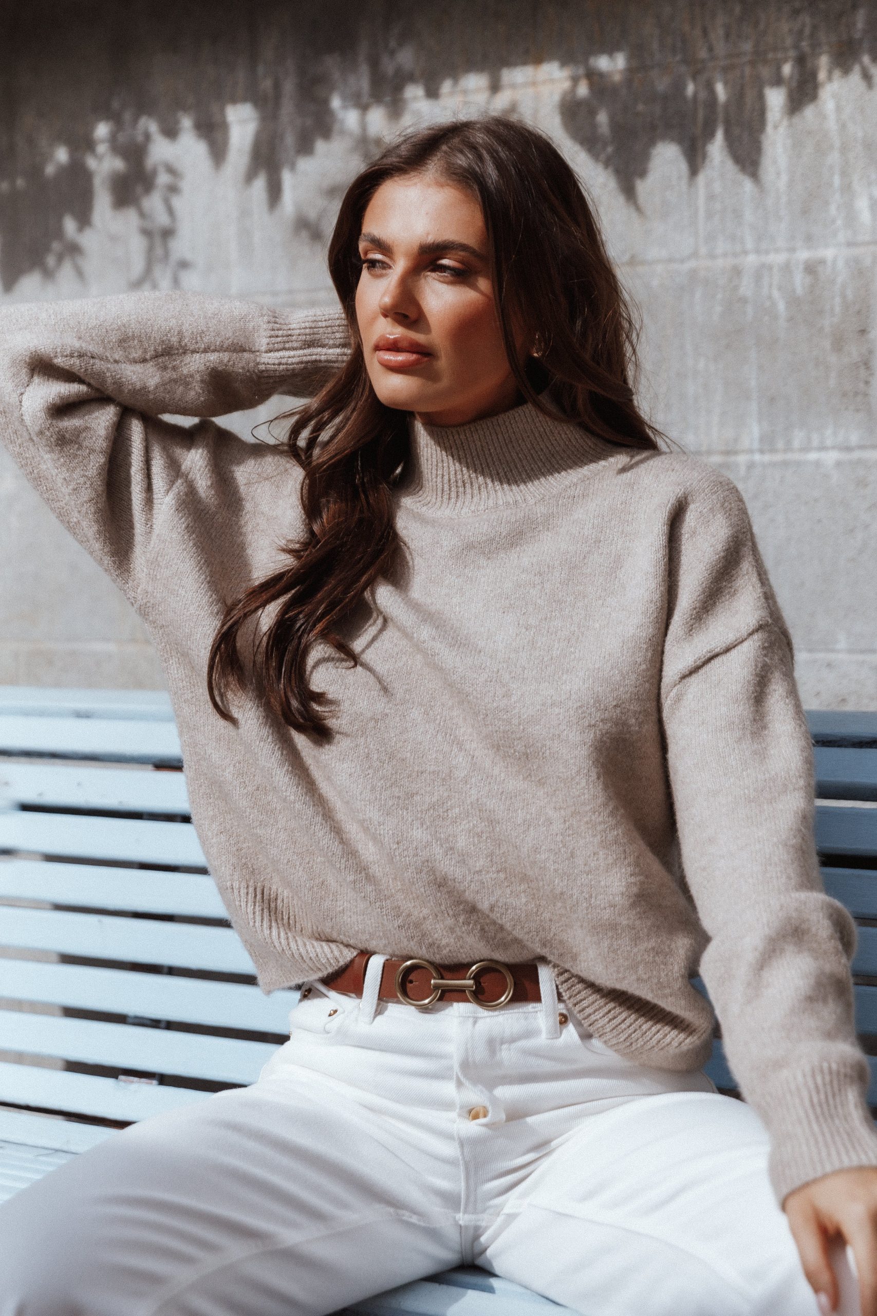 Brianna Mockneck Knit Sweater - Beige - Image 2