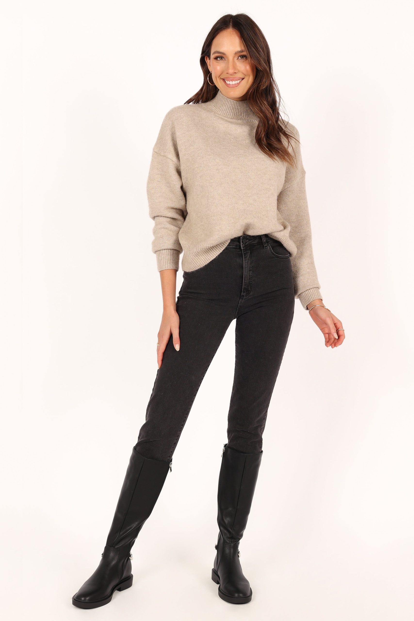 Brianna Mockneck Knit Sweater - Beige - Image 6