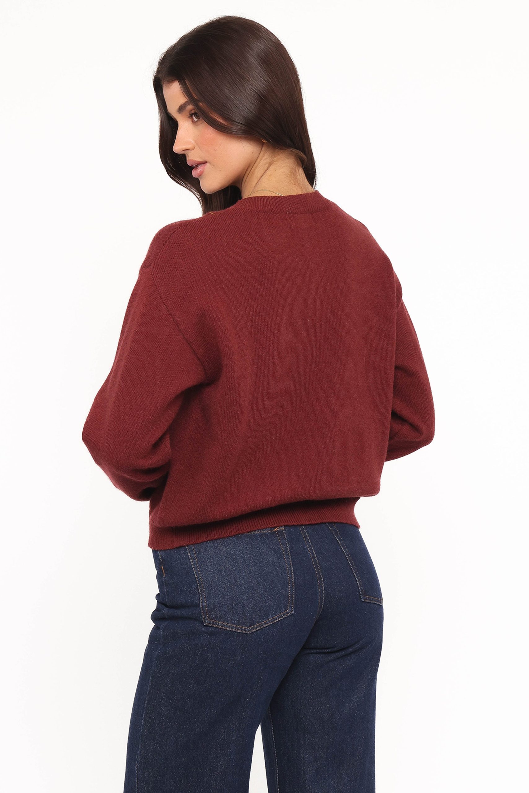 Brittany Placed Embroidery Flower Cardigan - Burgundy - Image 4