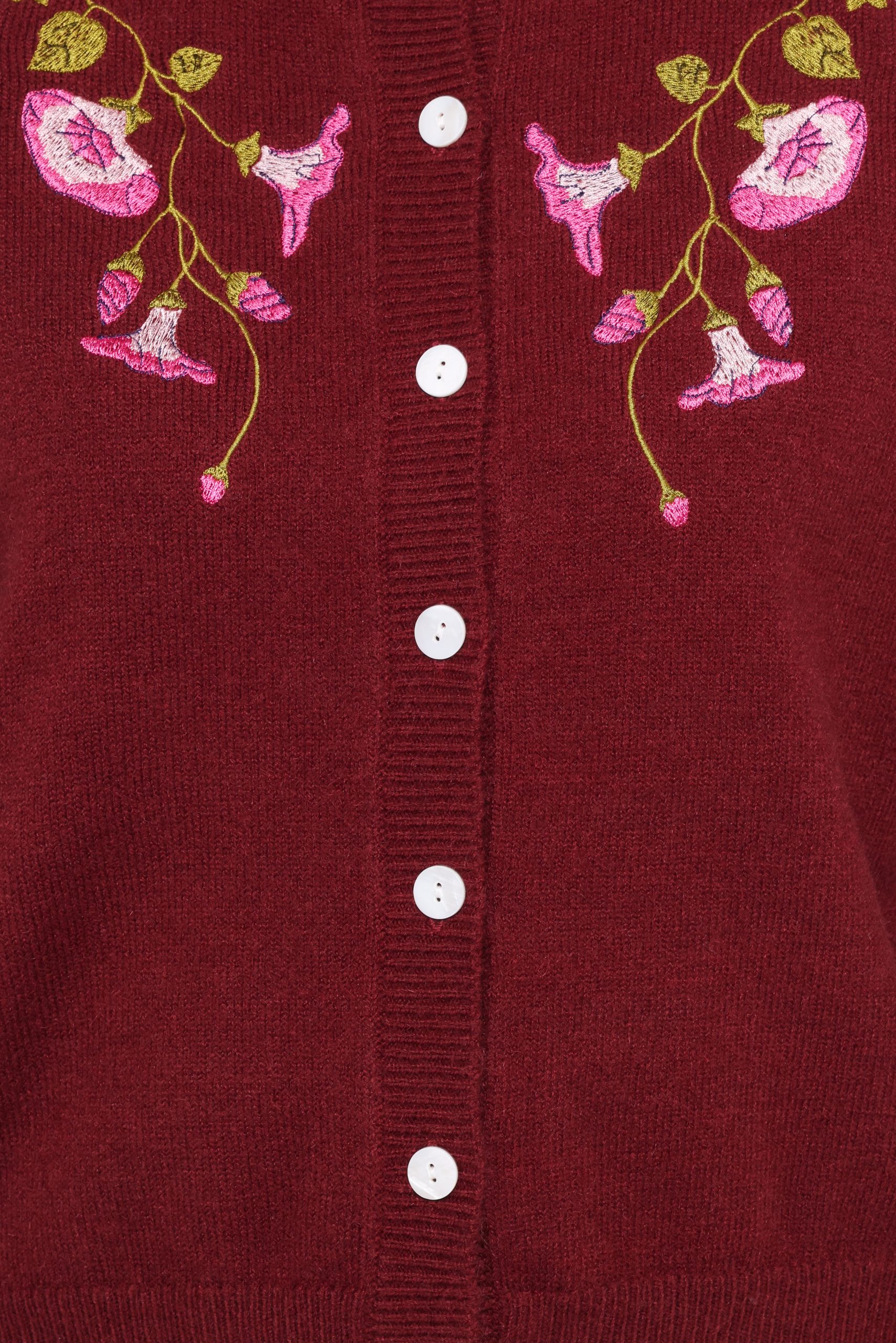 Brittany Placed Embroidery Flower Cardigan - Burgundy - Image 6