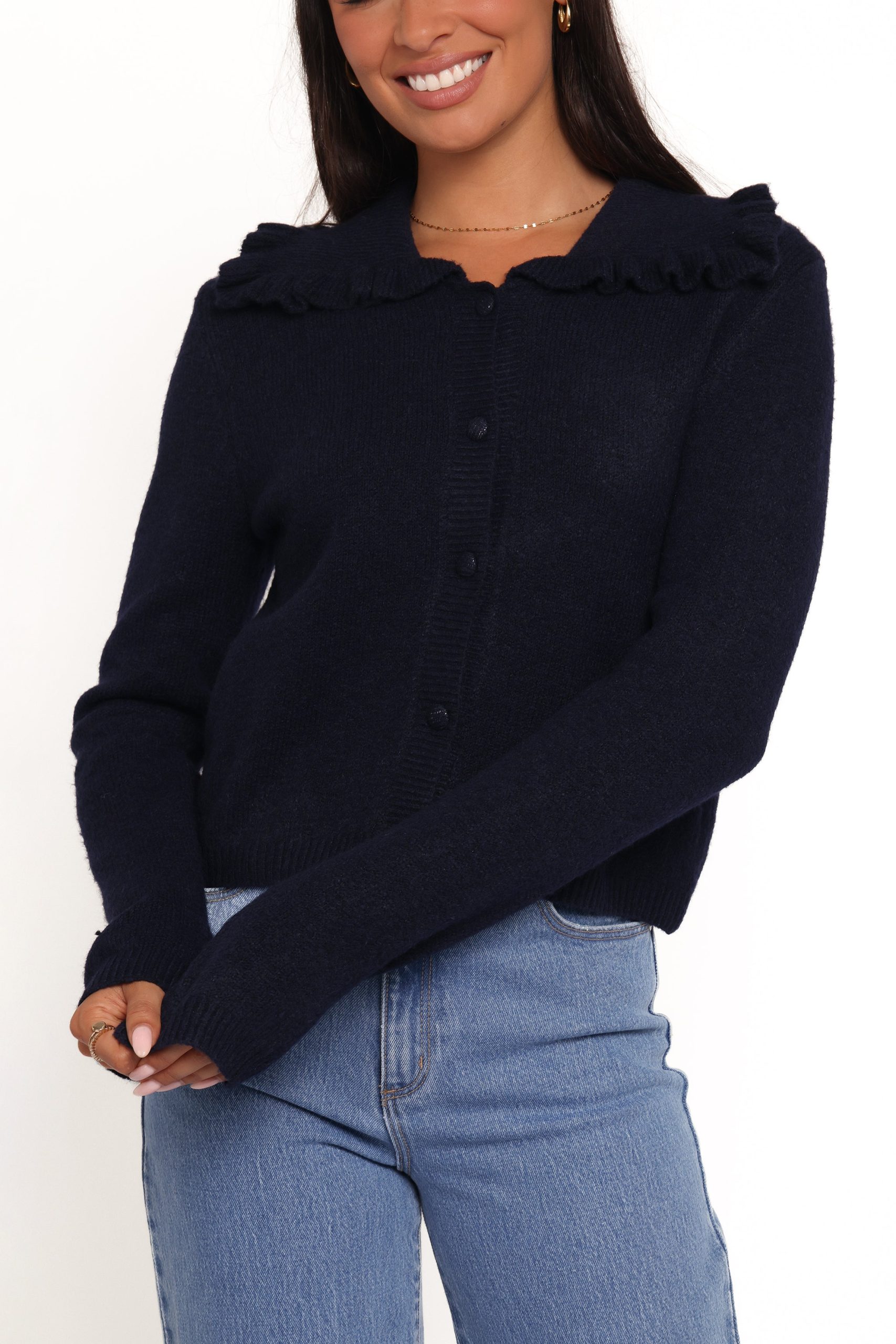 Carmello Frill Collar Cardigan - Navy - Image 5