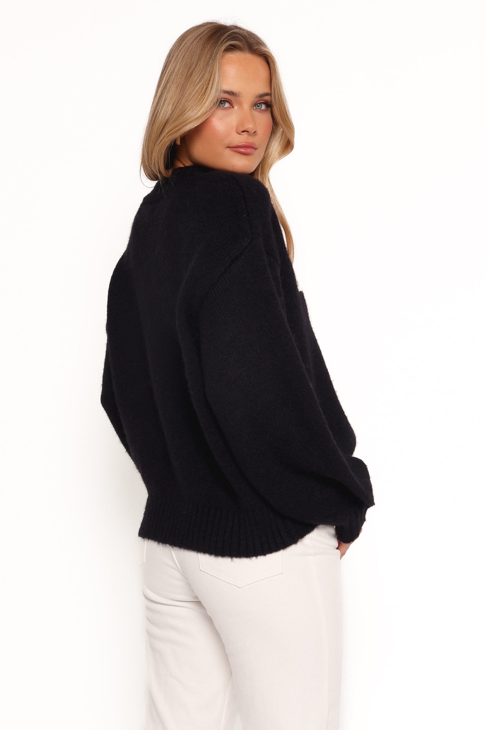 Cecelia Bow Print Mock Neck Knit Sweater - Black - Image 4