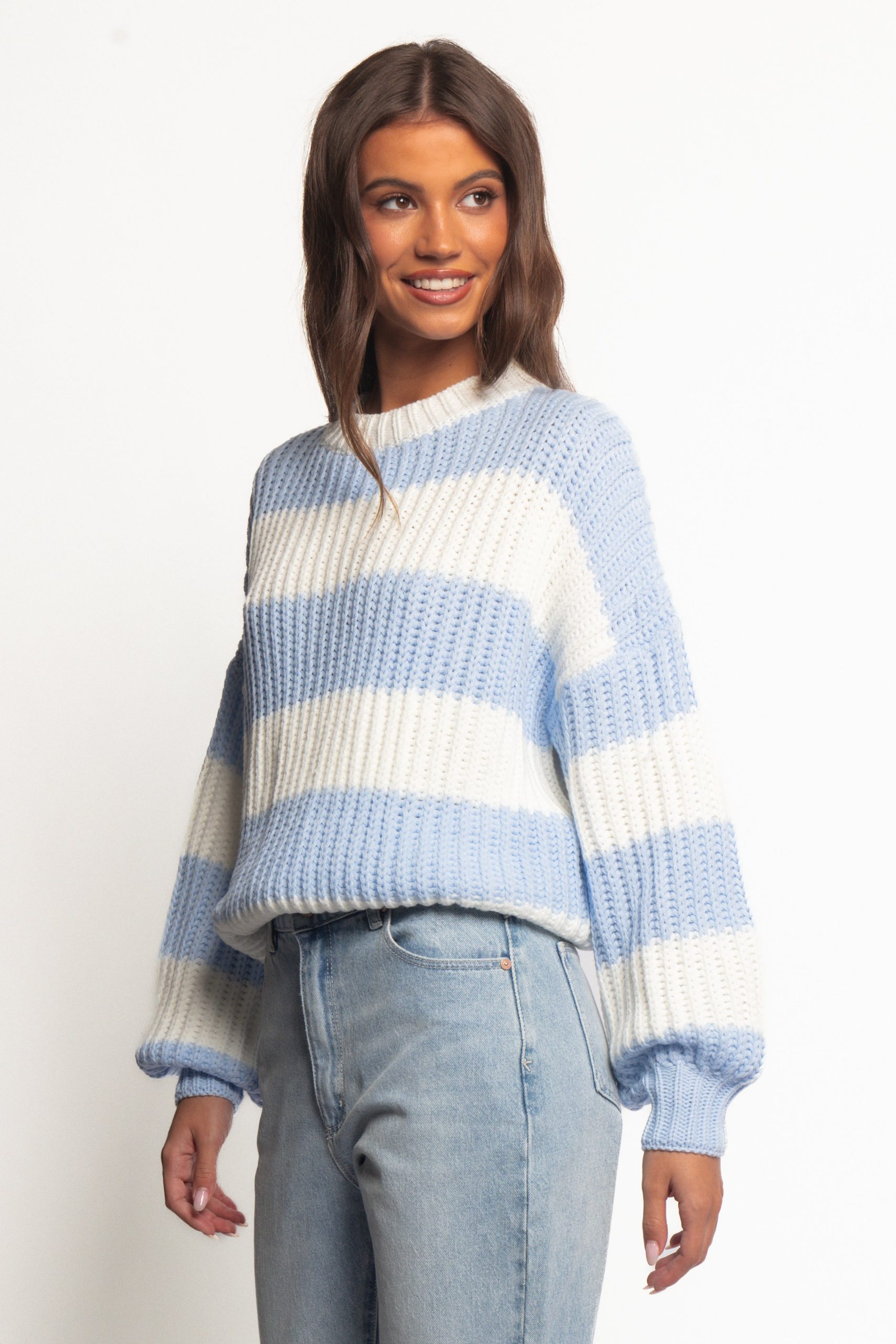 Courtney Thick Stripe Knit Sweater - Blue Cream - Image 3