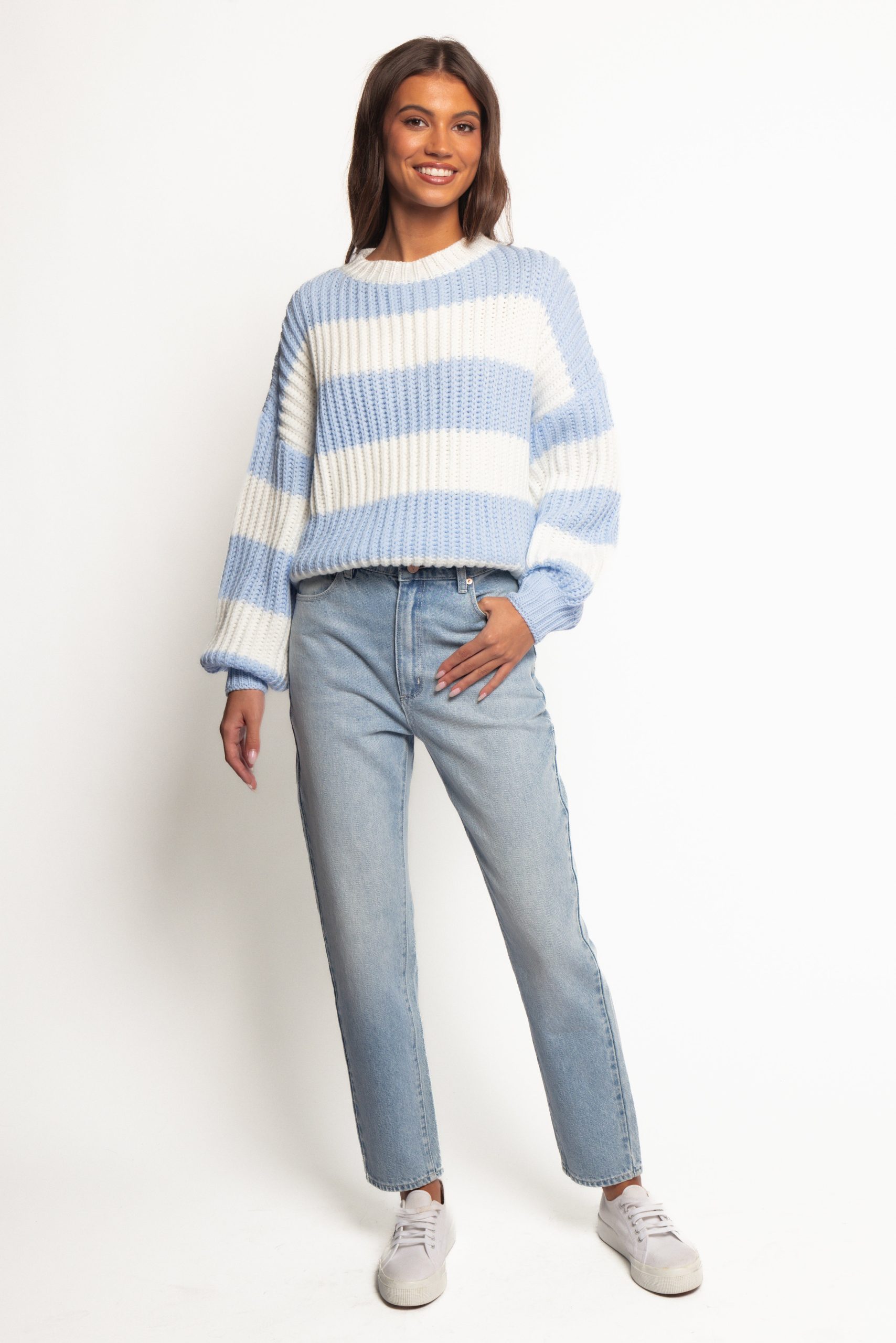 Courtney Thick Stripe Knit Sweater - Blue Cream - Image 5