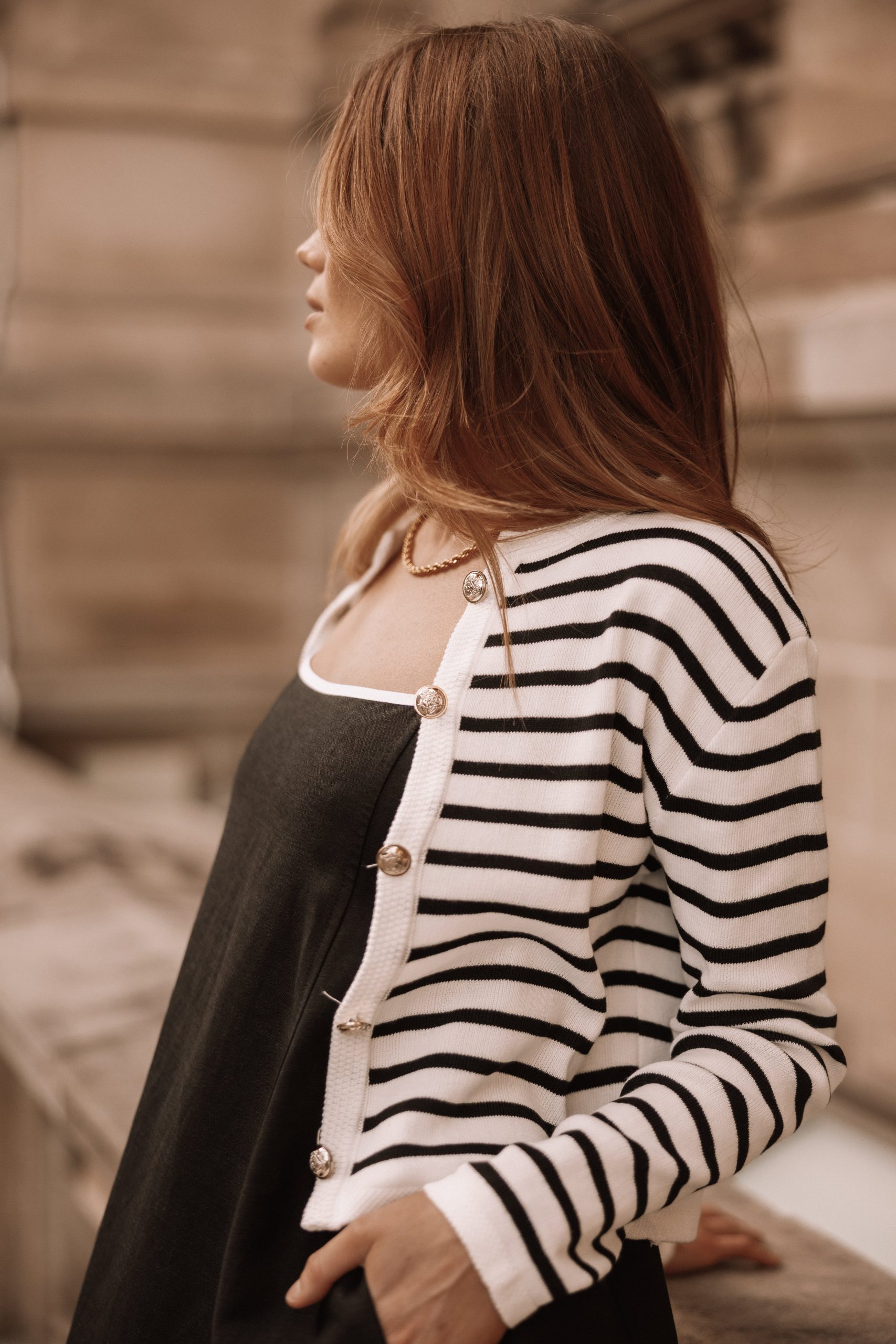 Cynthia Striped Button Front Cardigan - Black/Cream - Image 11