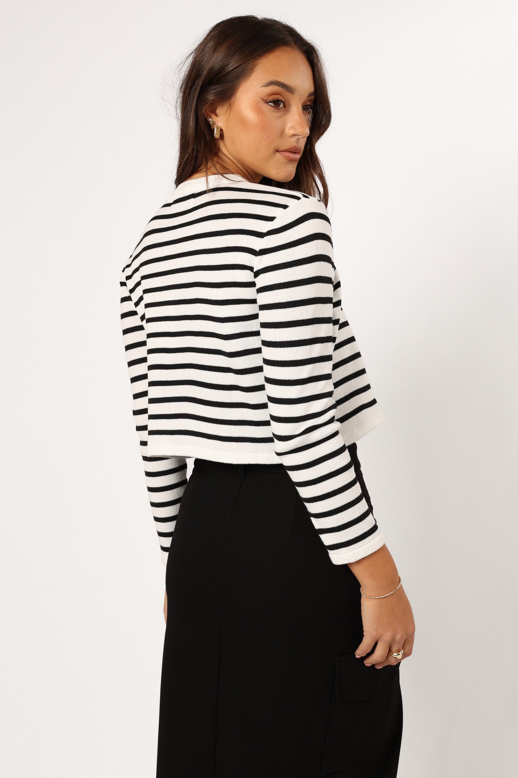 Cynthia Striped Button Front Cardigan - Black/Cream - Image 5