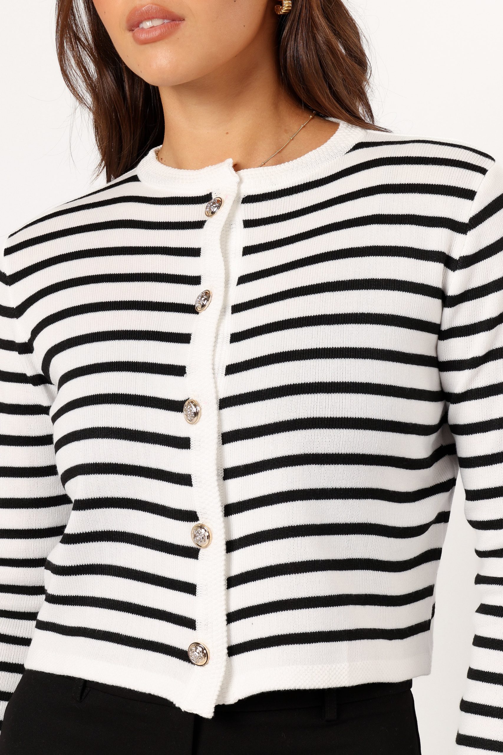 Cynthia Striped Button Front Cardigan - Black/Cream - Image 7
