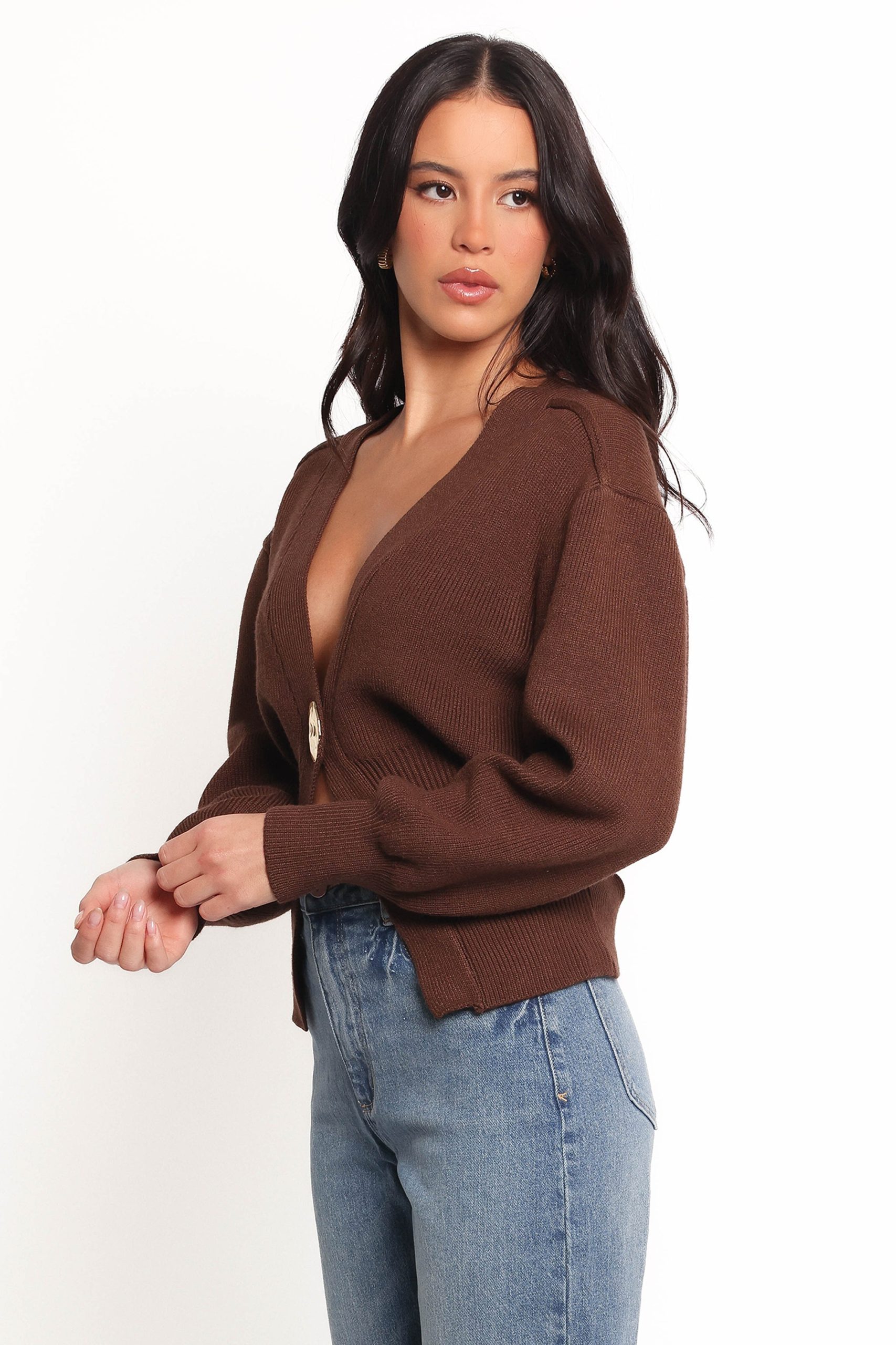Cyrelle Single Button Cardigan - Brown - Image 3
