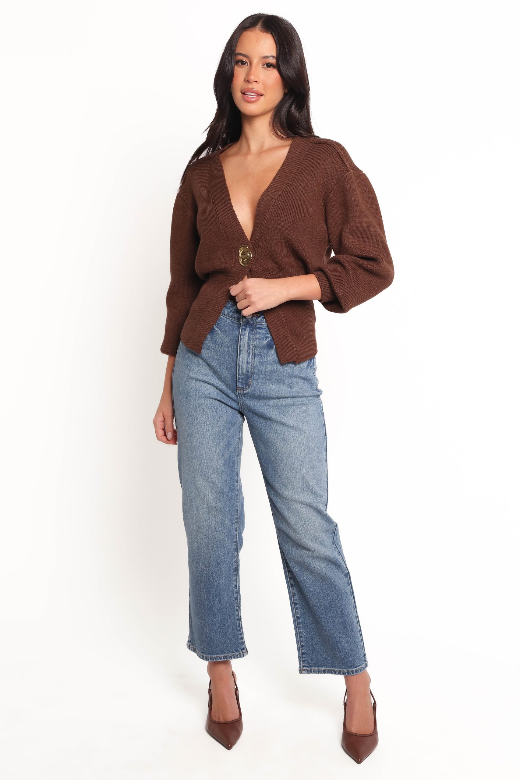 Cyrelle Single Button Cardigan - Brown - Image 6