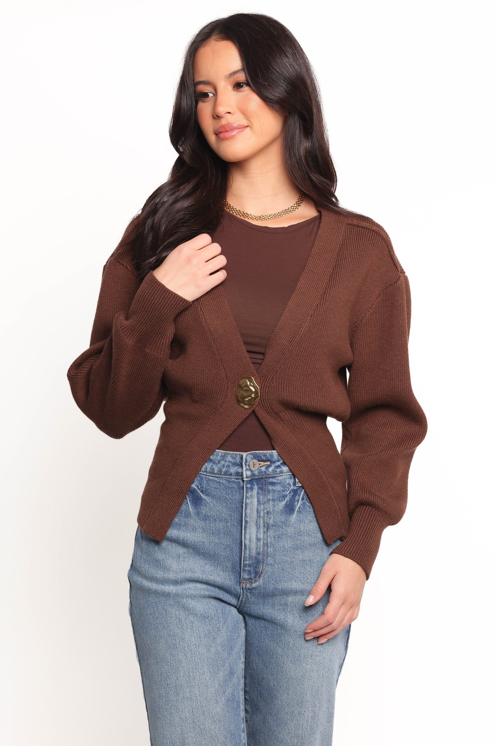 Cyrelle Single Button Cardigan - Brown - Image 8