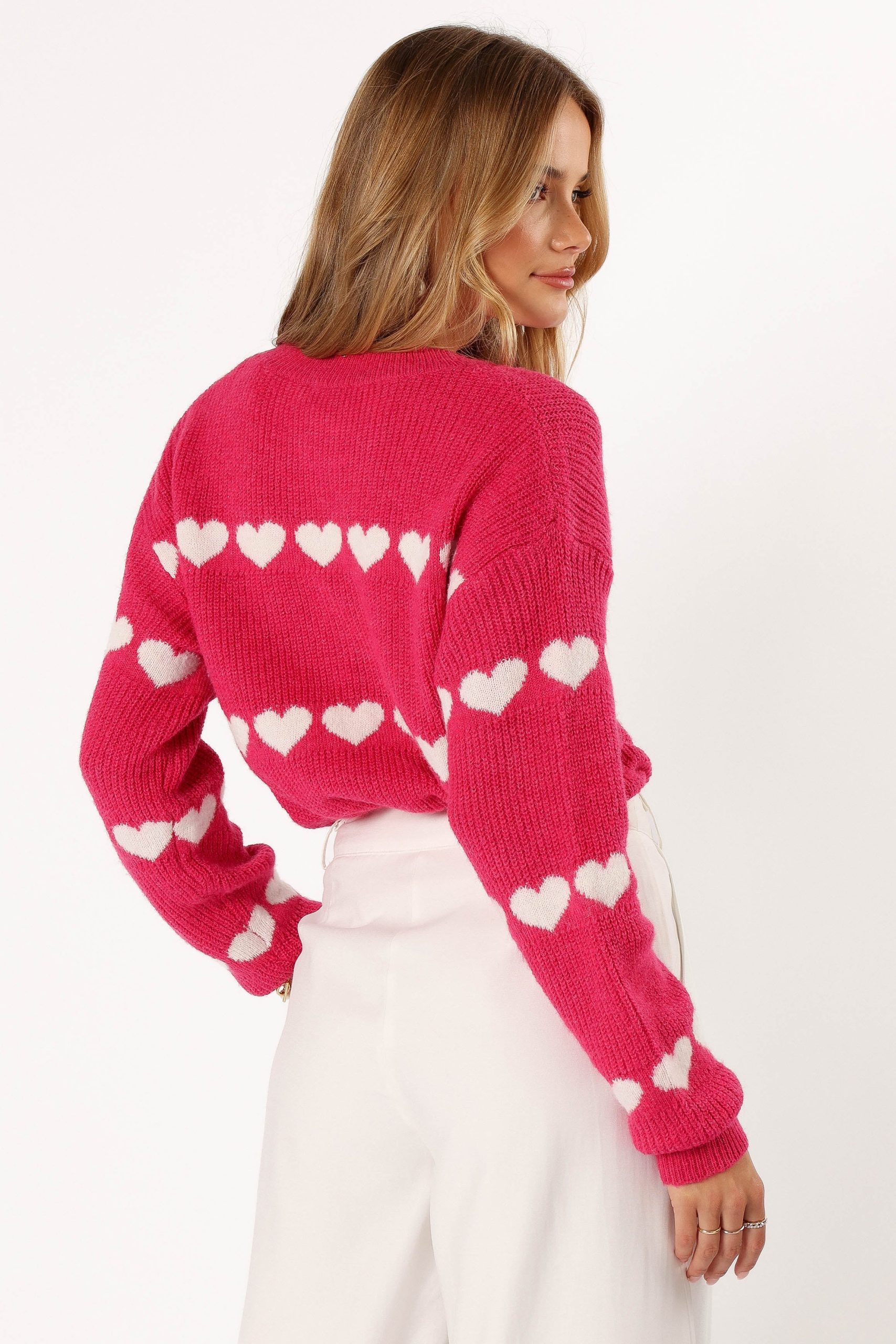 Dakotah Heart Stripe Knit Sweater - Fuchsia White - Image 6