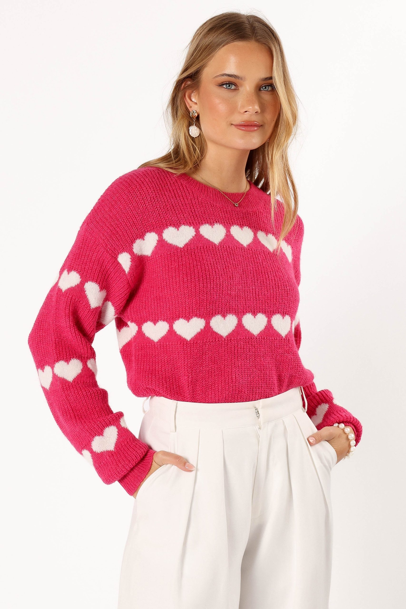 Dakotah Heart Stripe Knit Sweater - Fuchsia White - Image 7