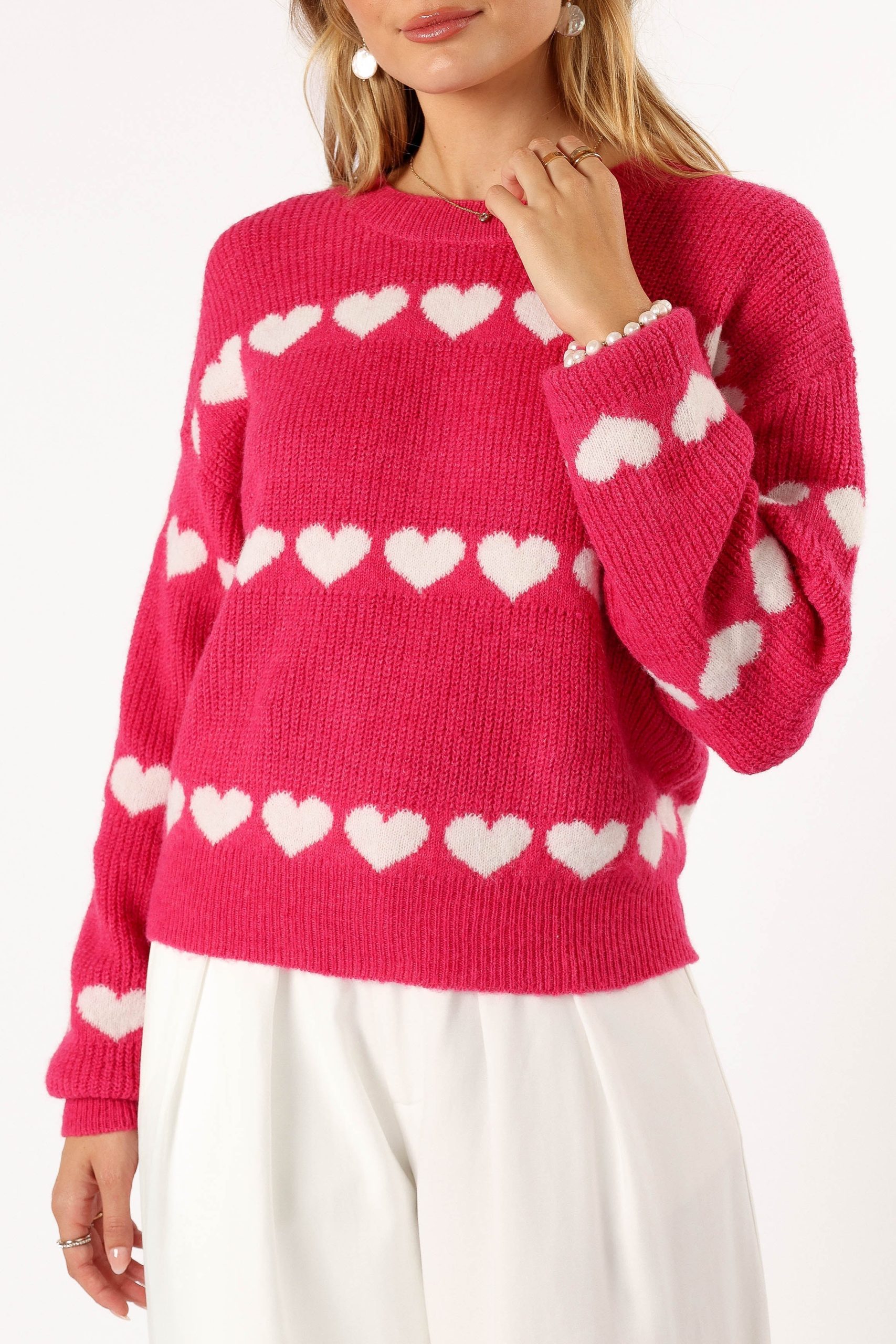 Dakotah Heart Stripe Knit Sweater - Fuchsia White - Image 8