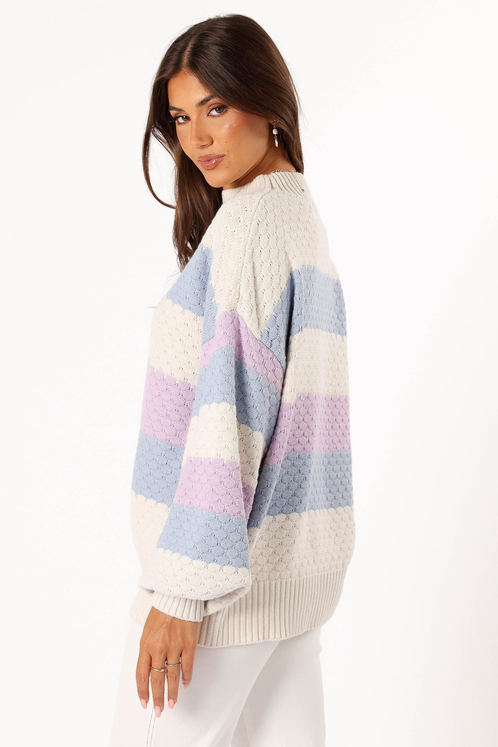 Dani Multi Stripe Knit Sweater - White Light Blue - Image 4