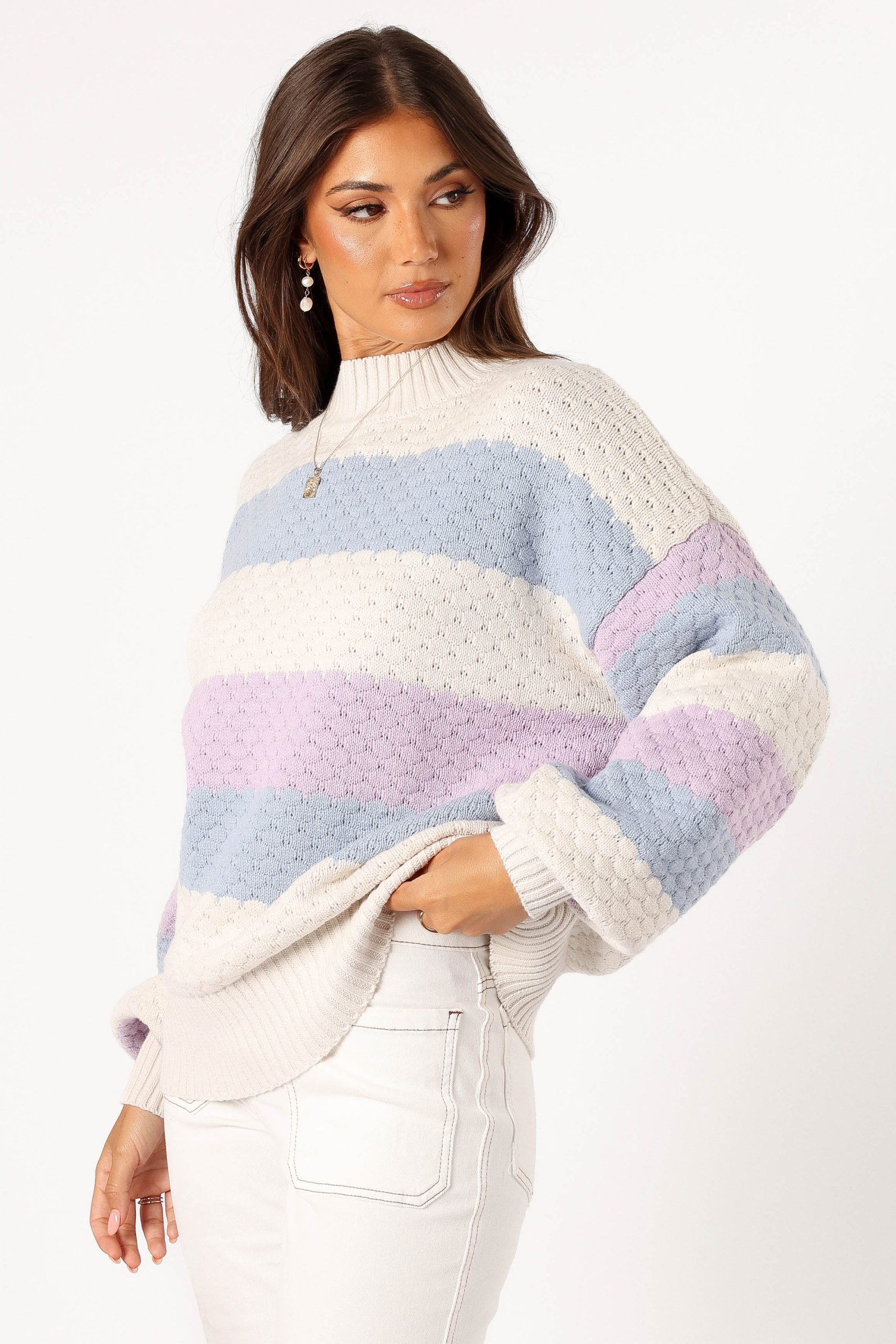 Dani Multi Stripe Knit Sweater - White Light Blue - Image 3