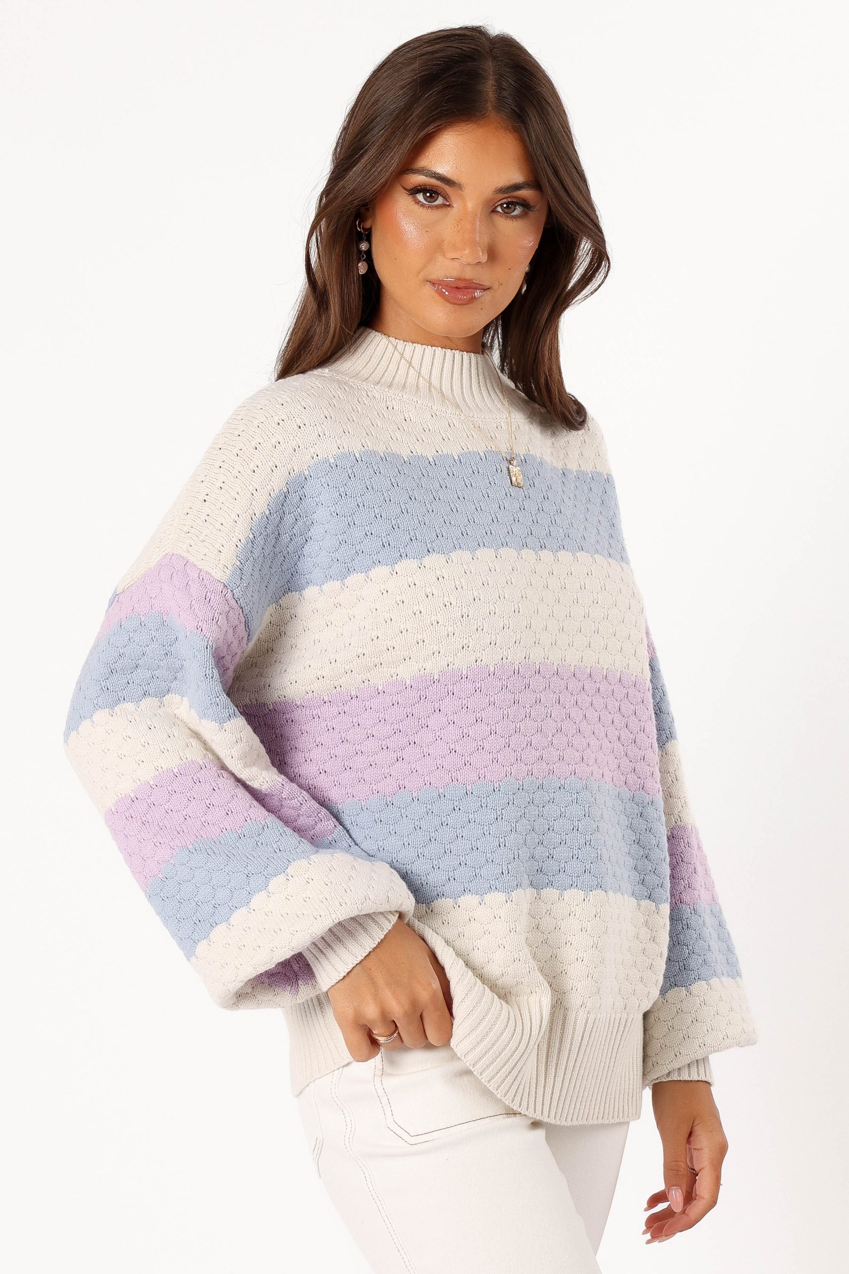 Dani Multi Stripe Knit Sweater - White Light Blue - Image 5