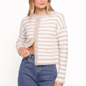Dean Striped Cardigan - White/Beige